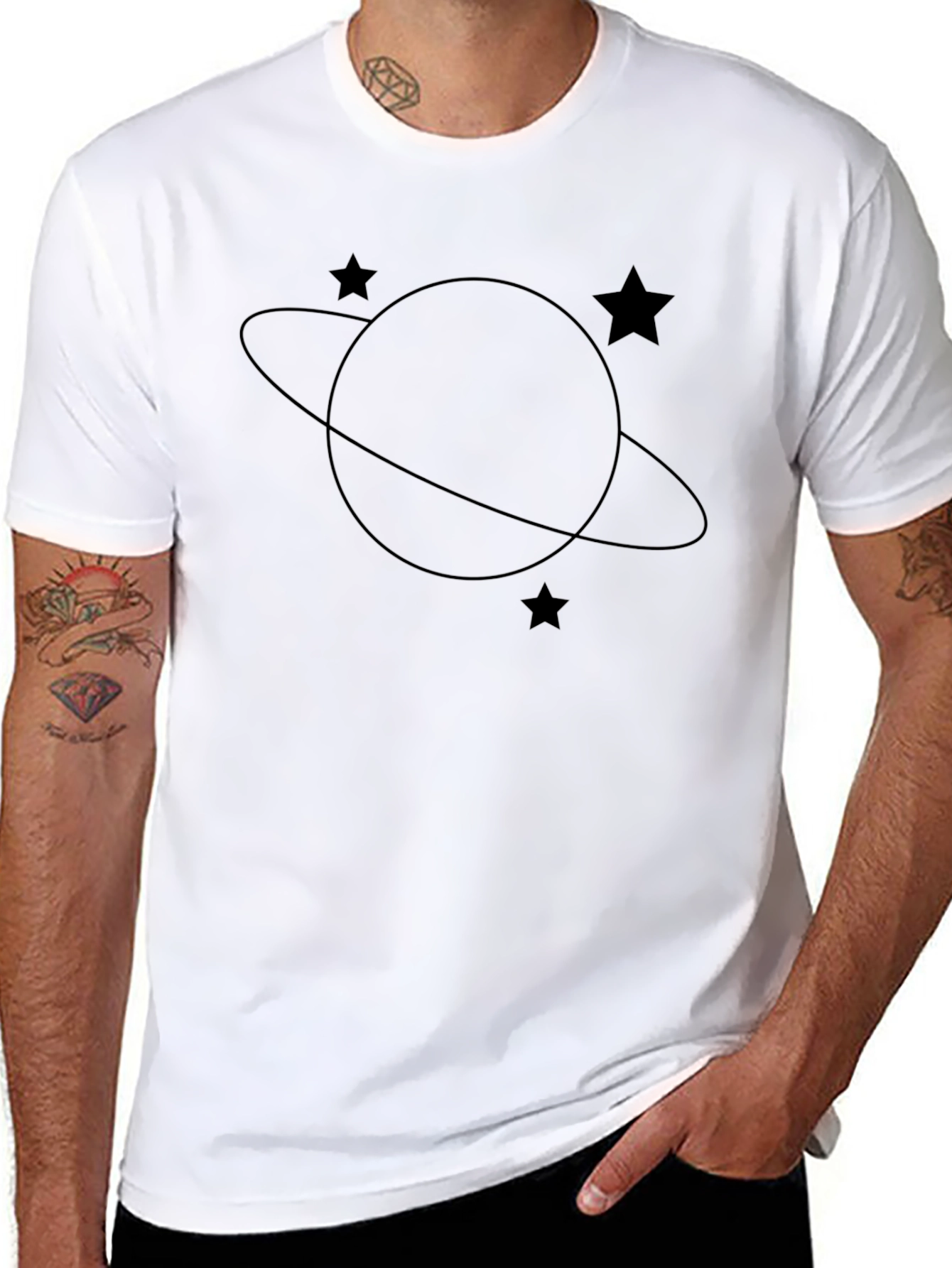 Saturn Star Graphic Tee - Black Cotton T-Shirt