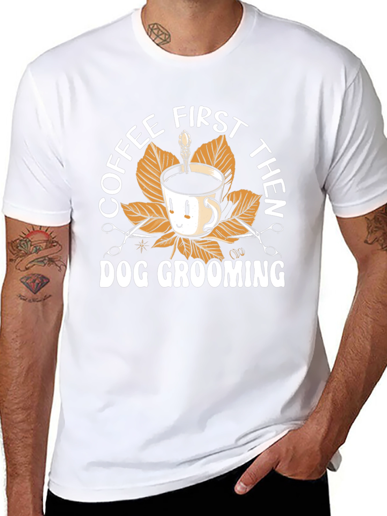 Coffee First Then Dog Grooming Black T-Shirt
