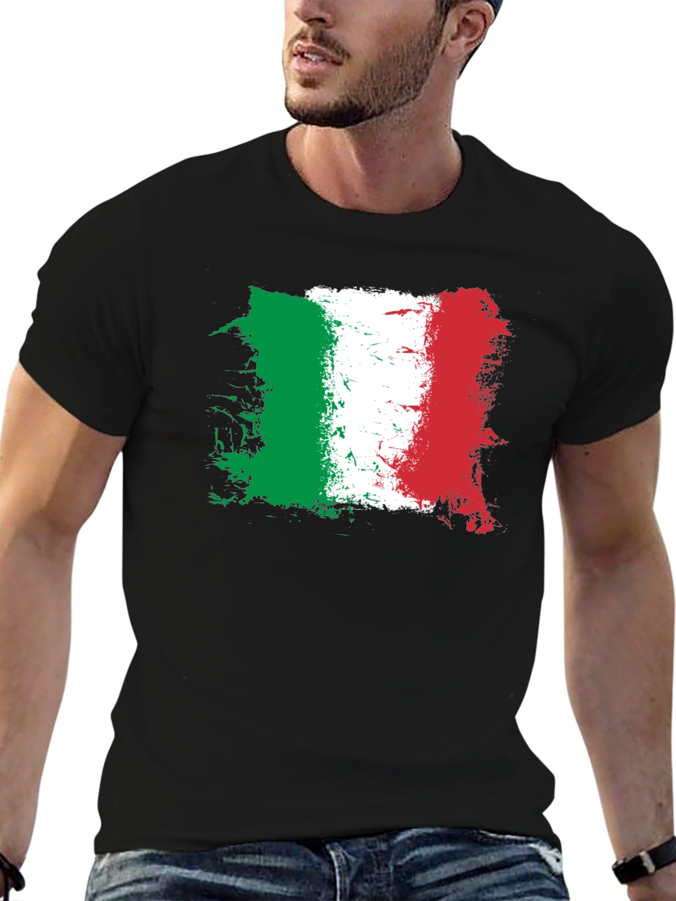Italian Flag Graphic Tee - Black Cotton Shirt