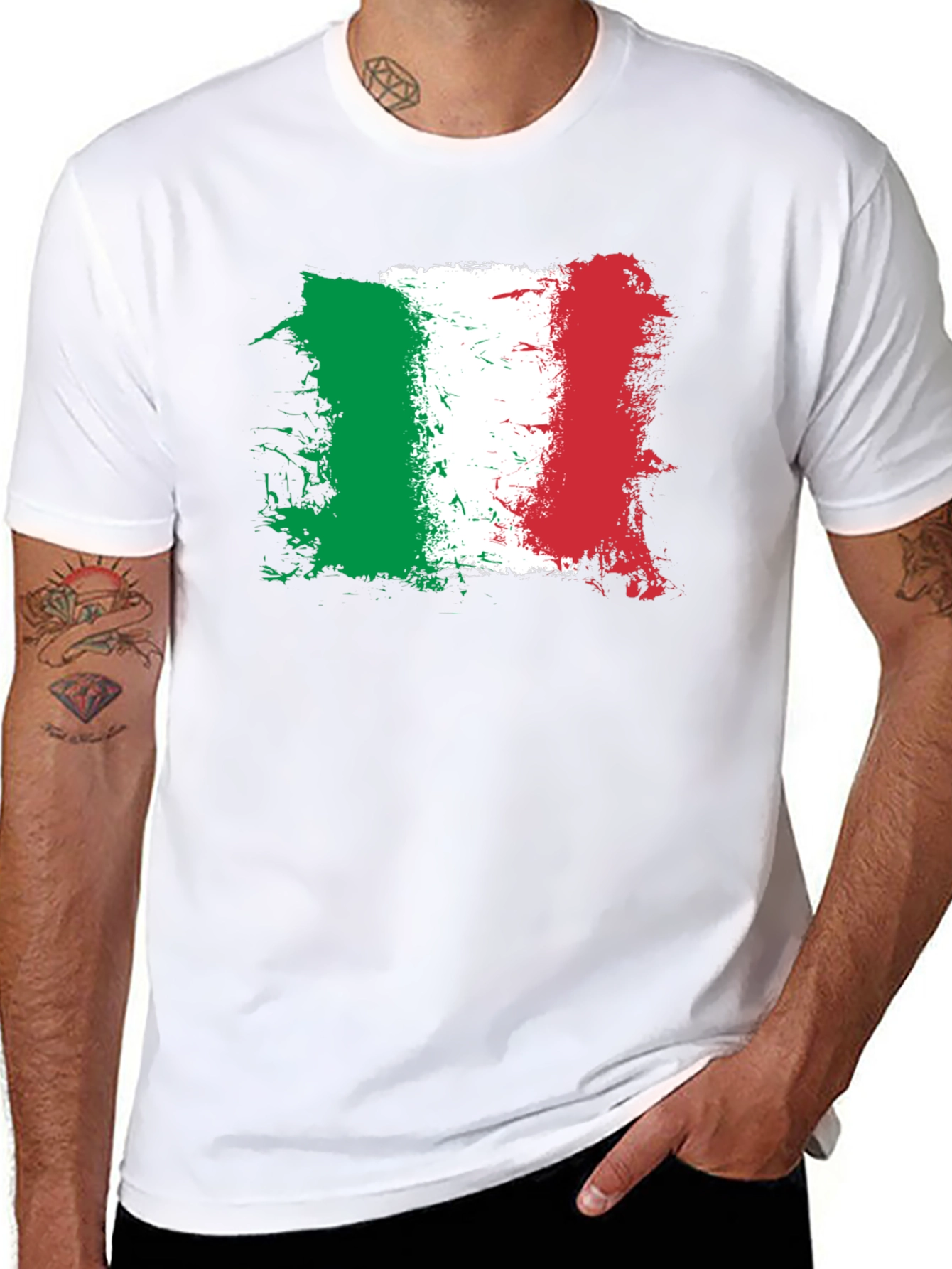 Italian Flag Graphic Tee - Black Cotton Shirt
