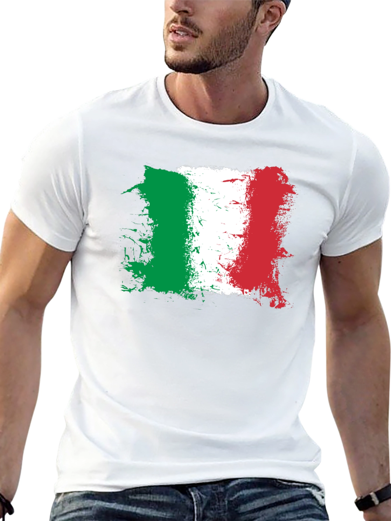 Italian Flag Graphic Tee - Black Cotton Shirt