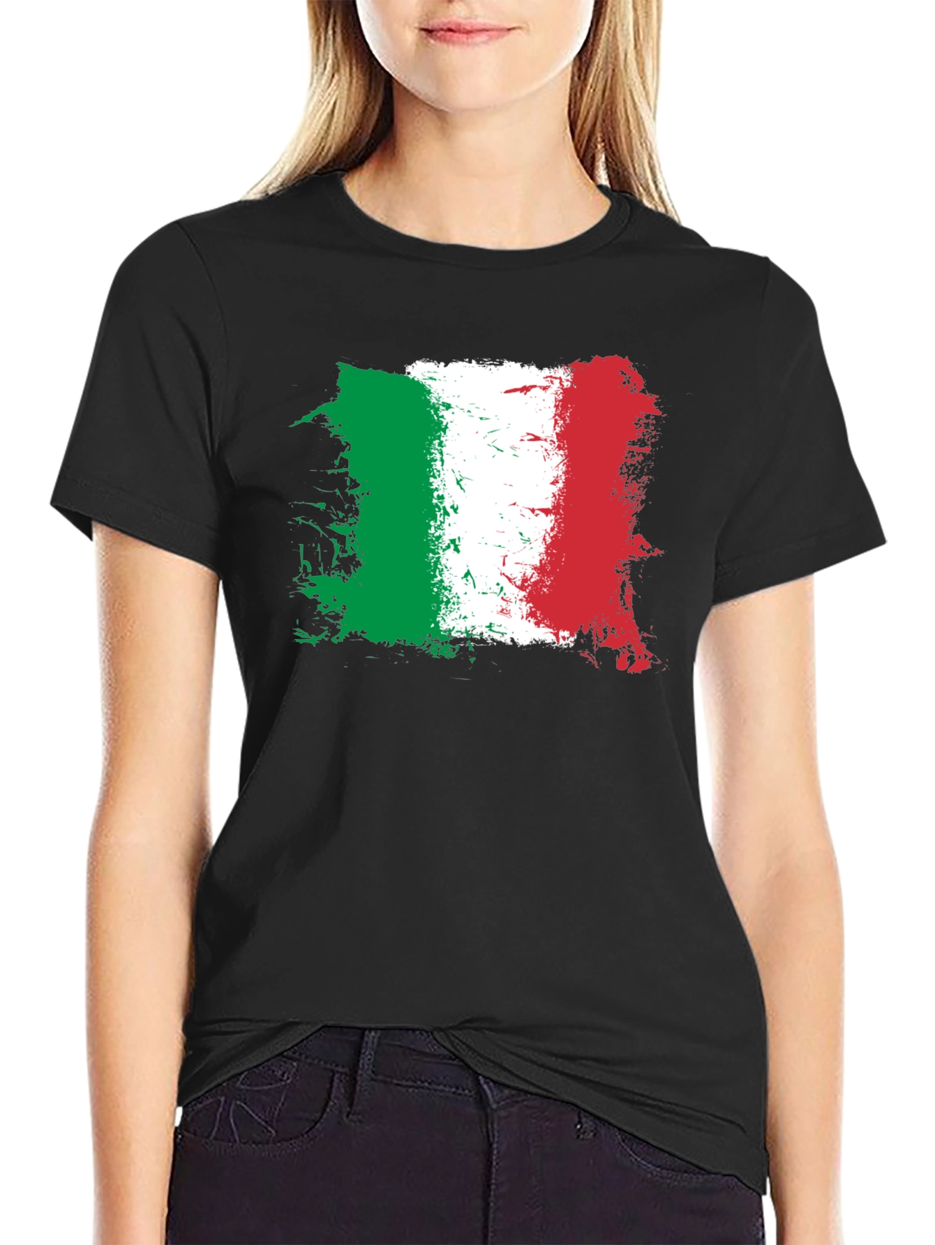 Italian Flag Graphic Tee - Black Cotton Shirt