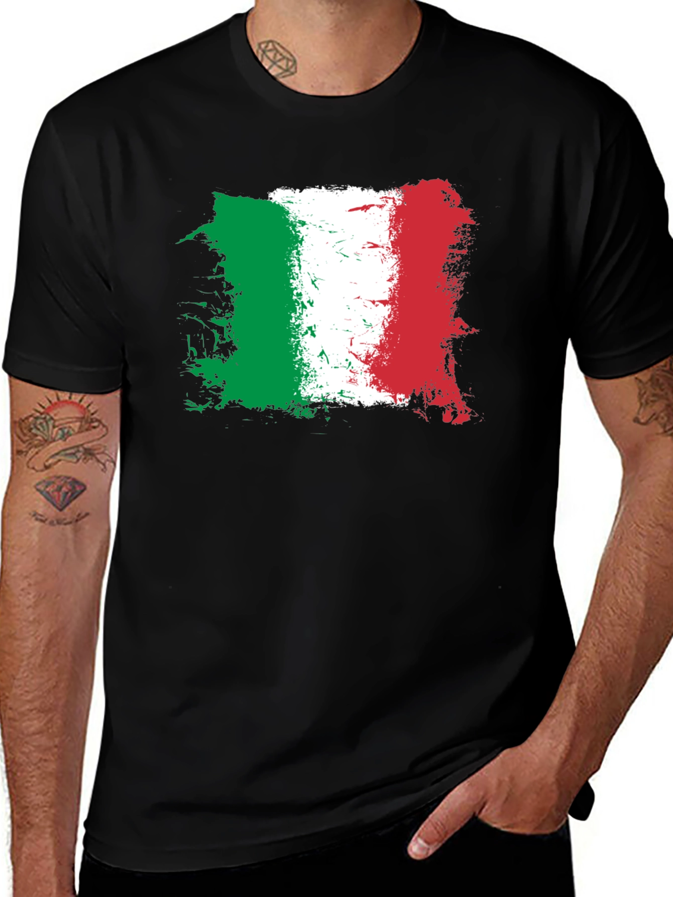 Italian Flag Graphic Tee - Black Cotton Shirt