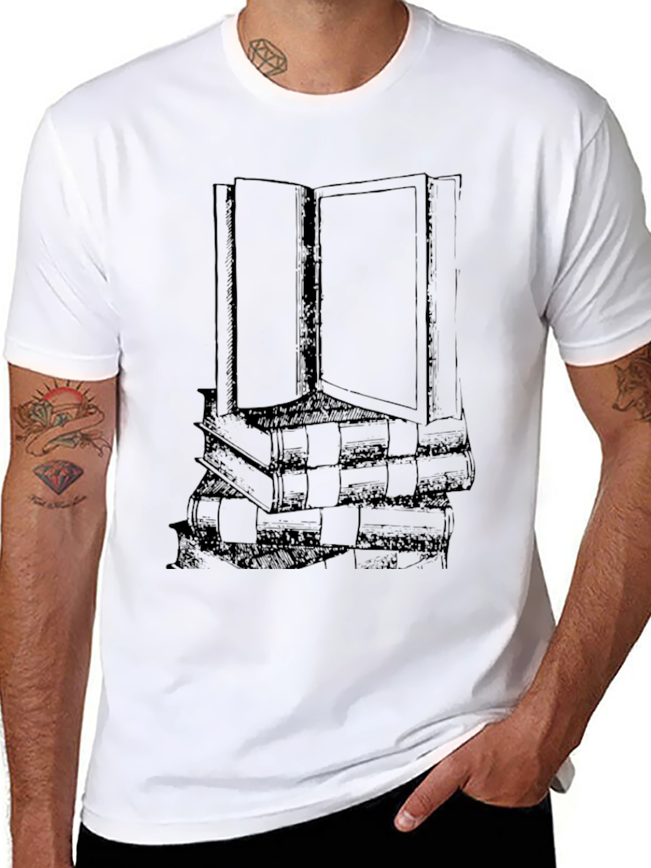 Literary Stack Tee - Book Lovers Black T-Shirt