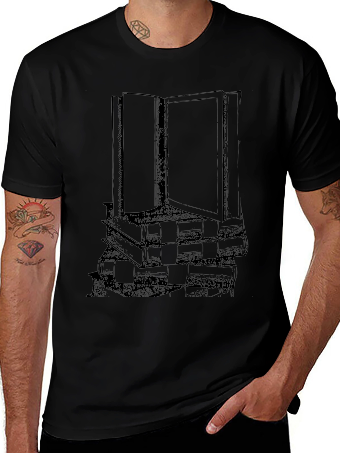 Literary Stack Tee - Book Lovers Black T-Shirt