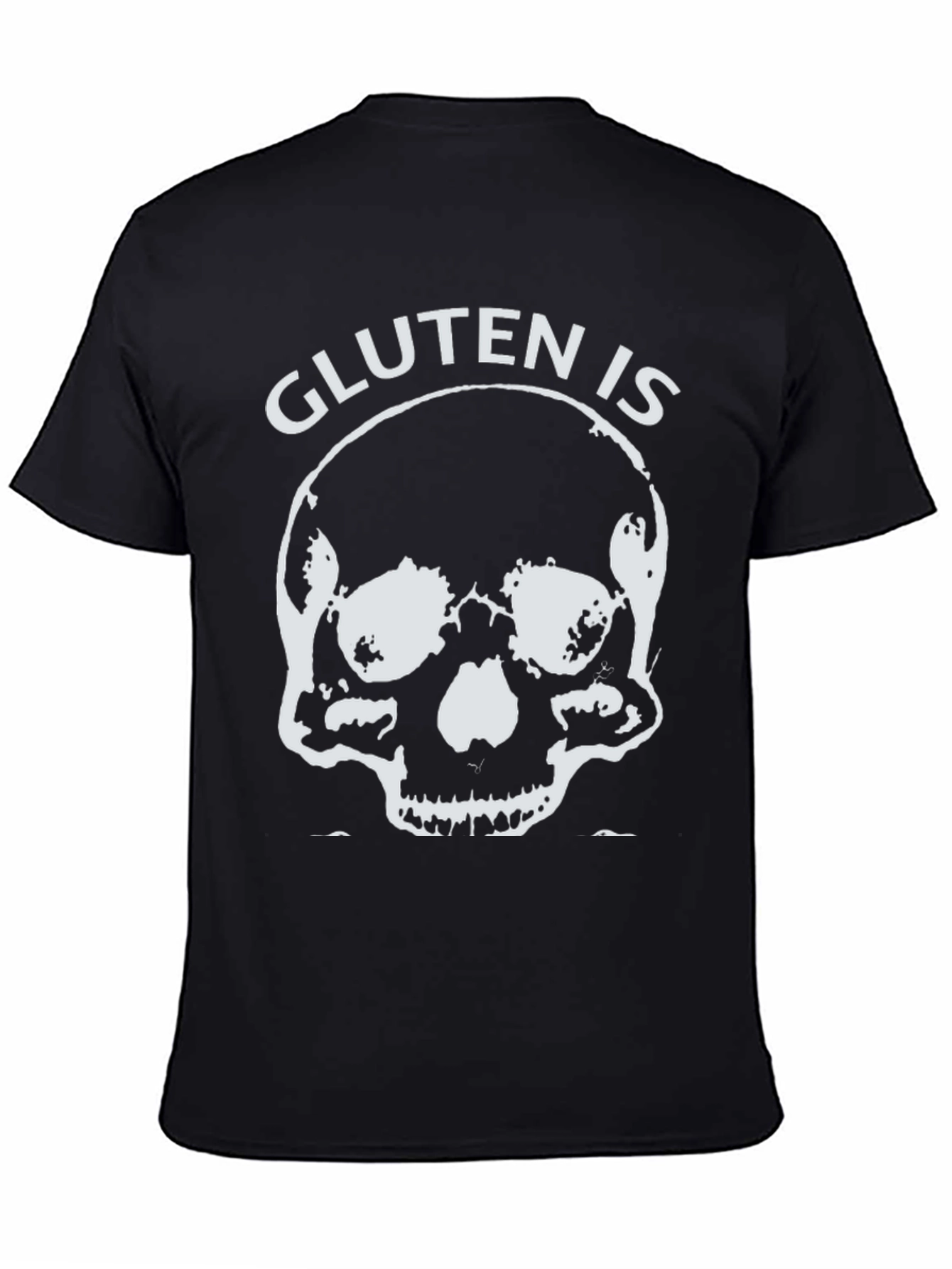 Gluten is Death Black T-Shirt - Skull Design