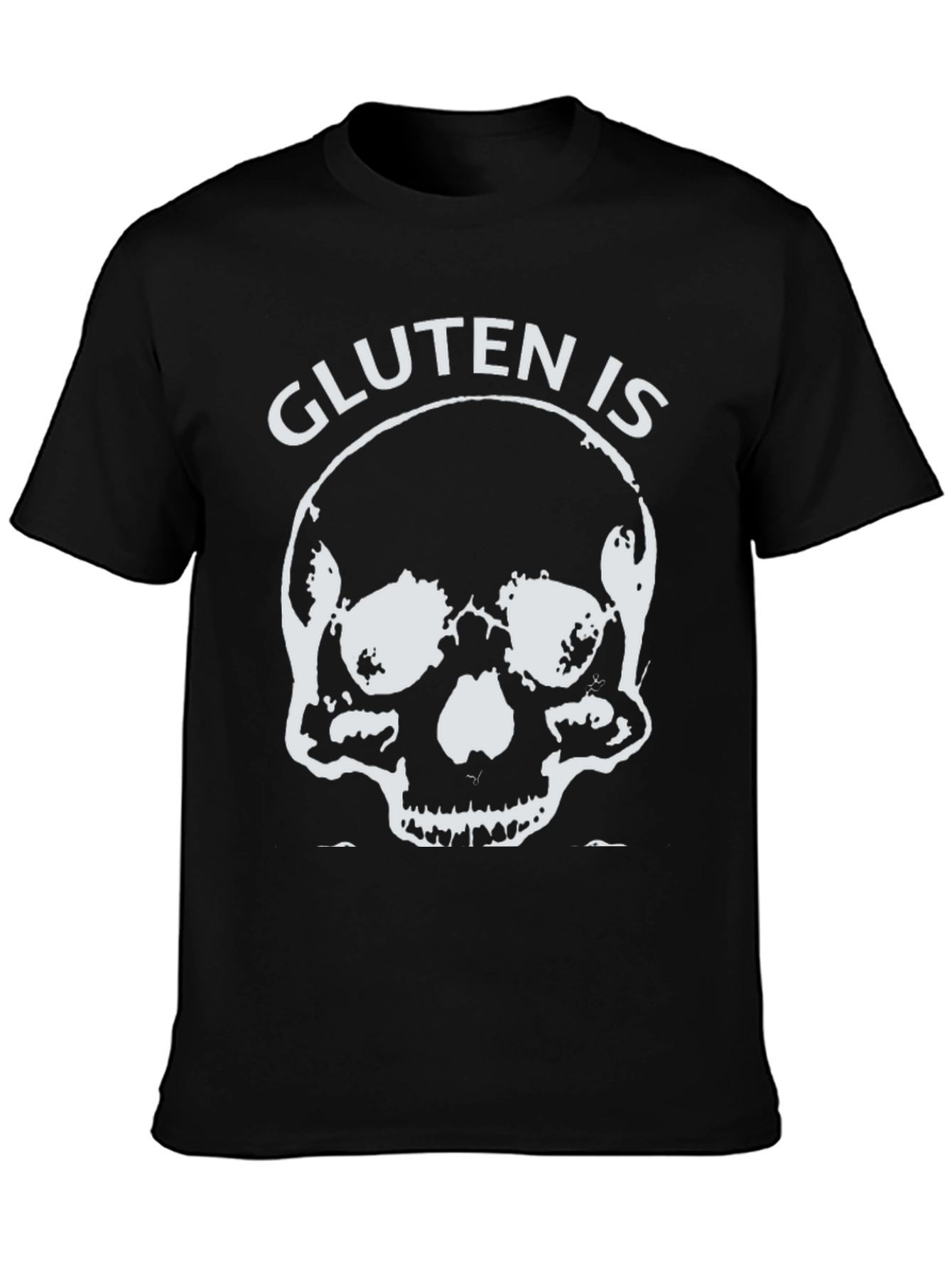 Gluten is Death Black T-Shirt - Skull Design