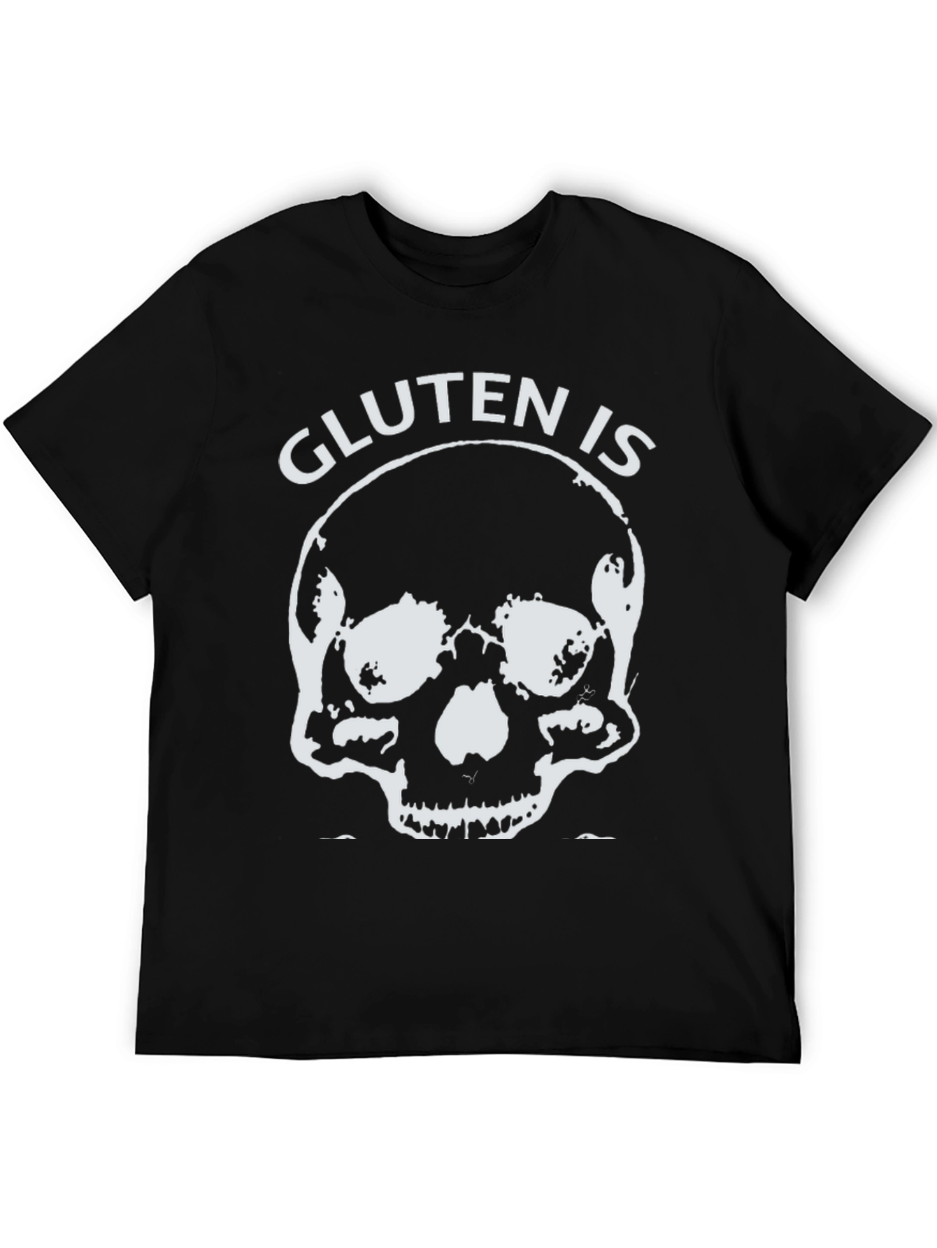 Gluten is Death Black T-Shirt - Skull Design