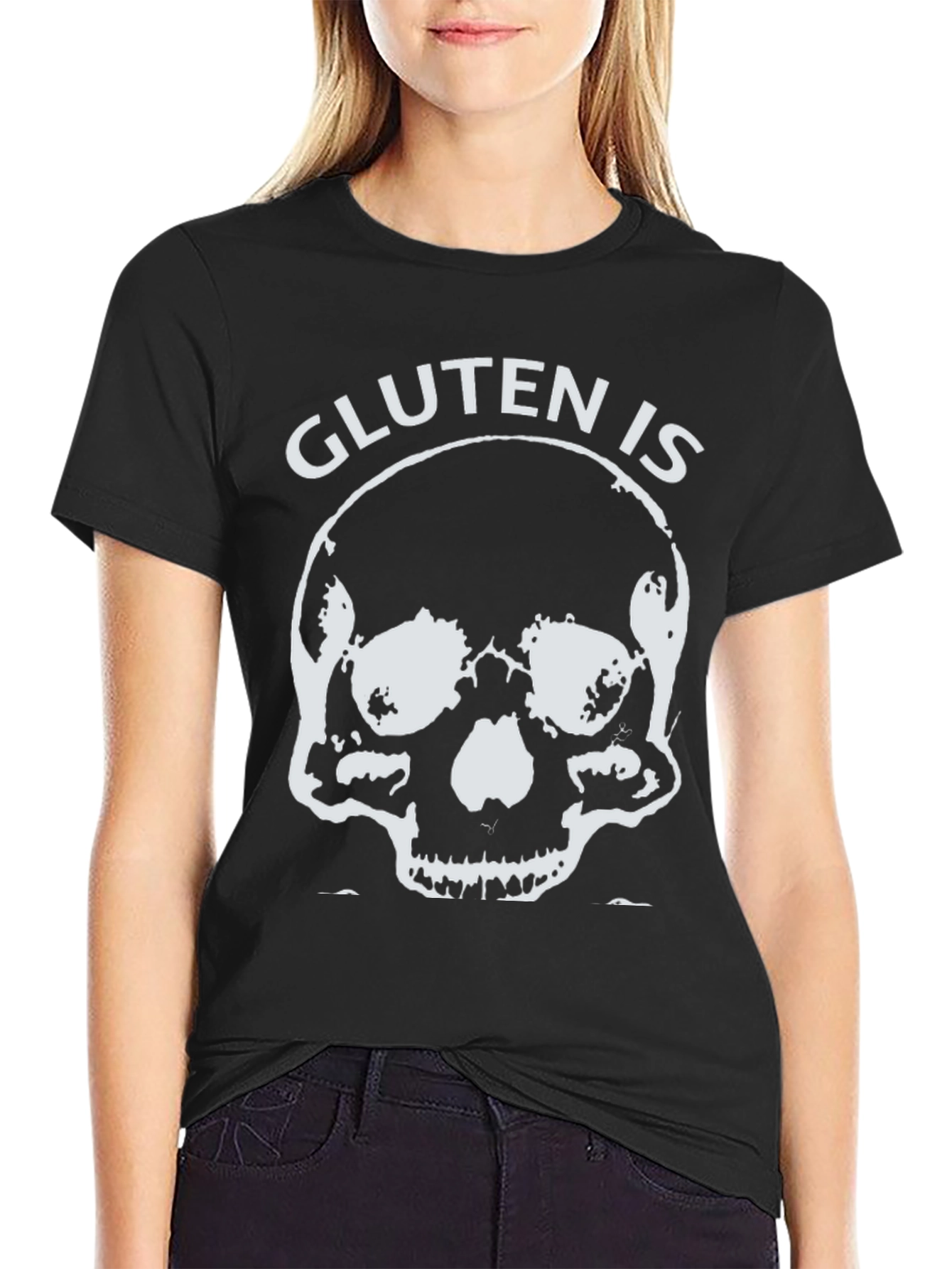Gluten is Death Black T-Shirt - Skull Design