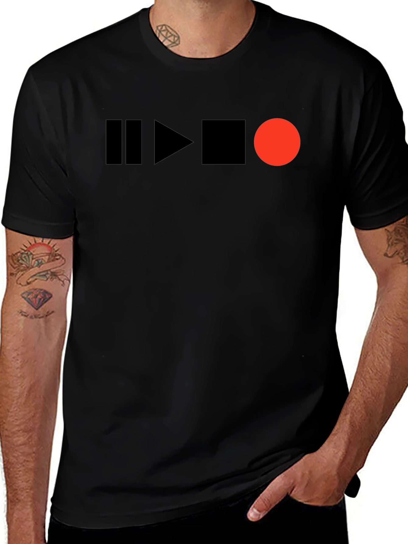Pause Play Stop Record Black T-Shirt