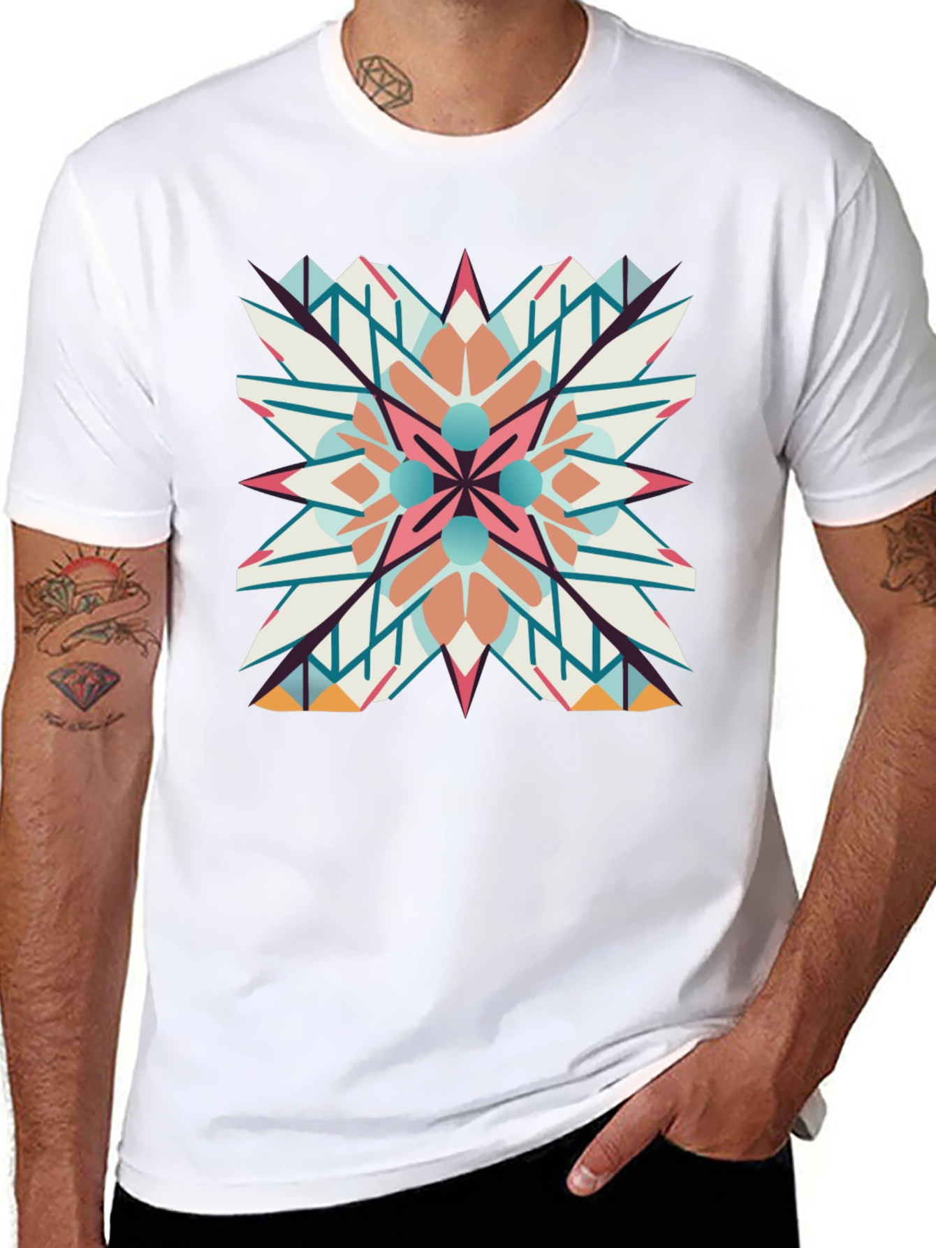 Geometric Mandala Graphic Print Black T-Shirt