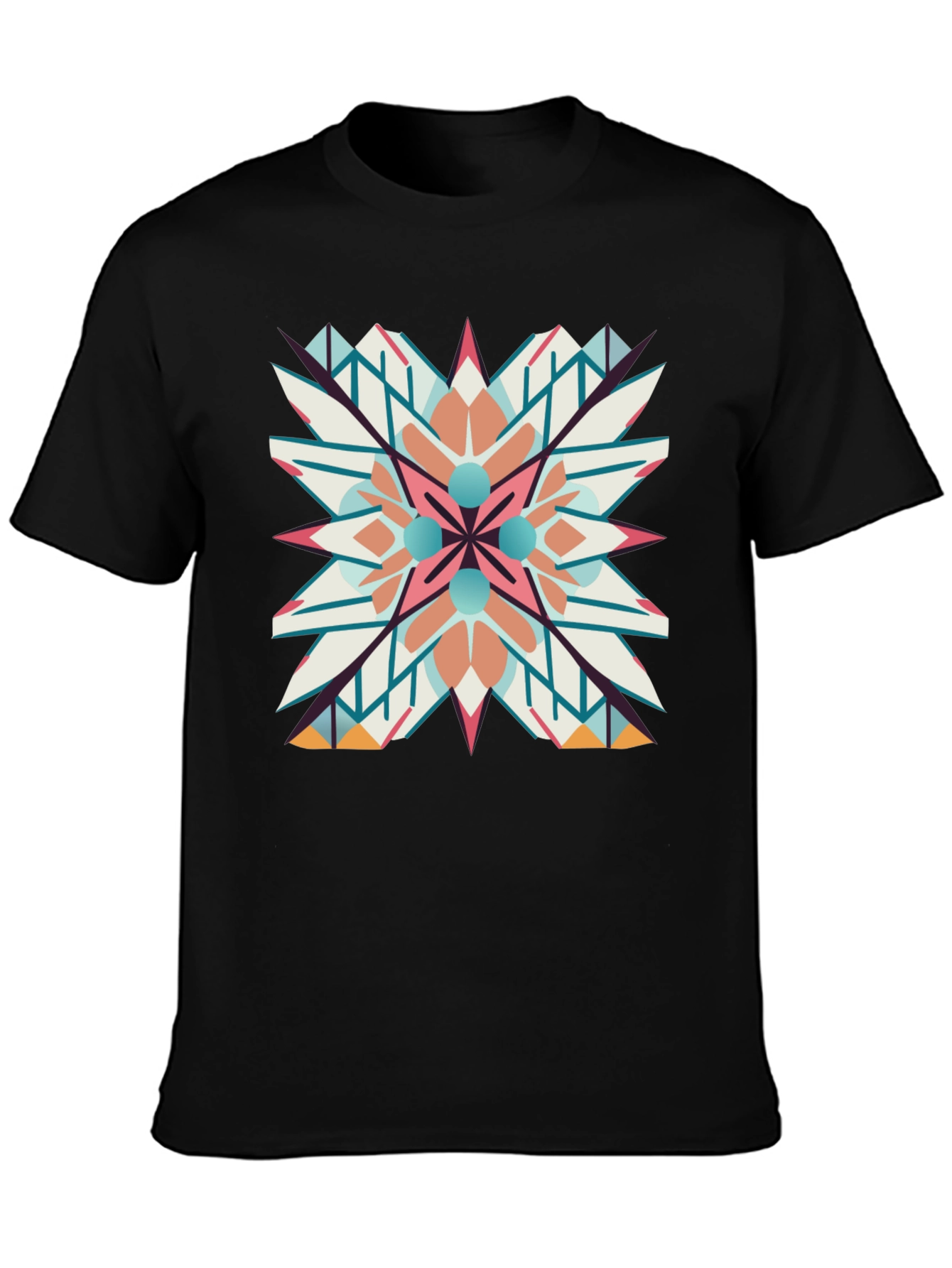 Geometric Mandala Graphic Print Black T-Shirt