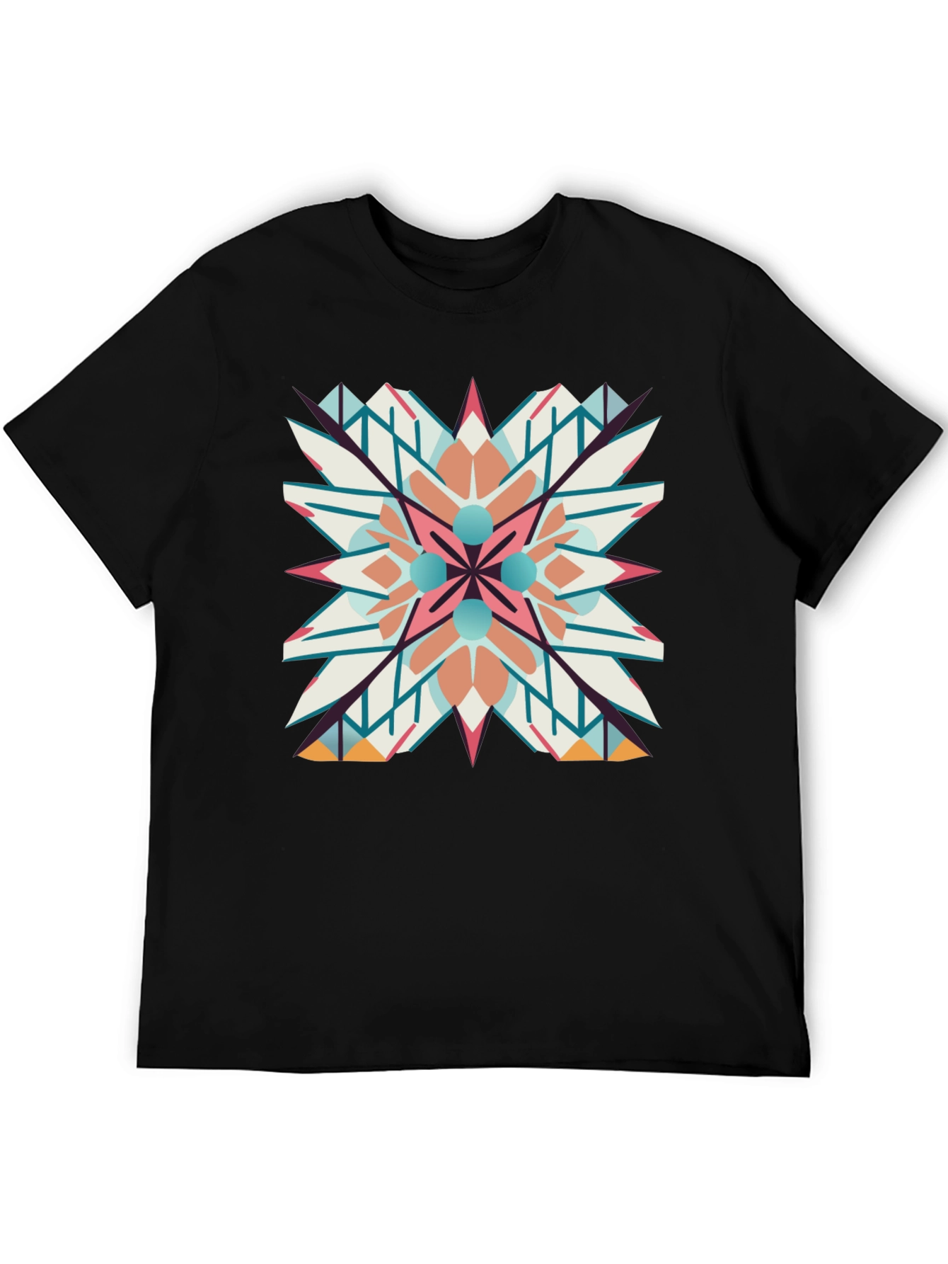 Geometric Mandala Graphic Print Black T-Shirt