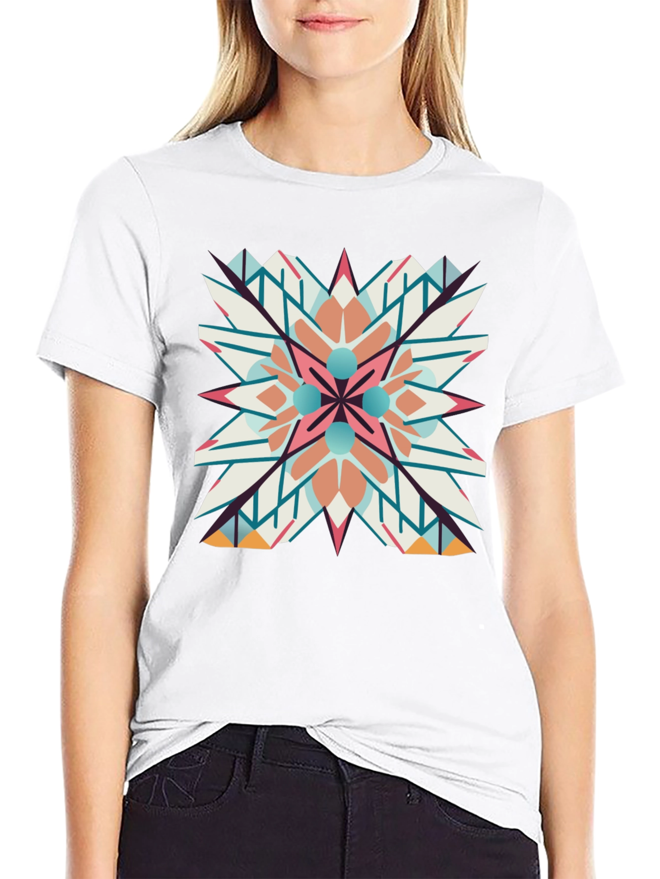 Geometric Mandala Graphic Print Black T-Shirt