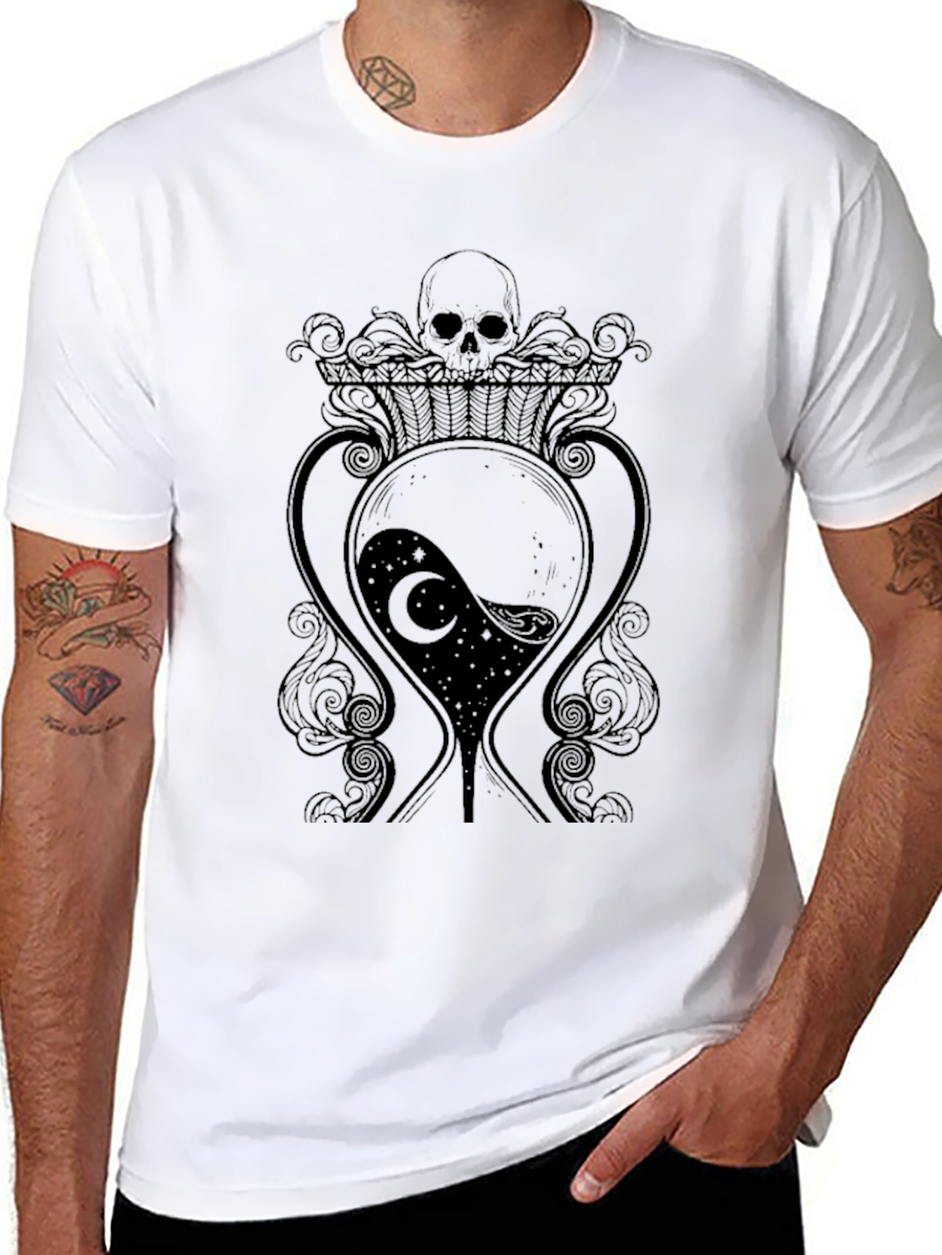 Skull Hourglass Graphic Tee - Dark Aesthetic T-Shirt