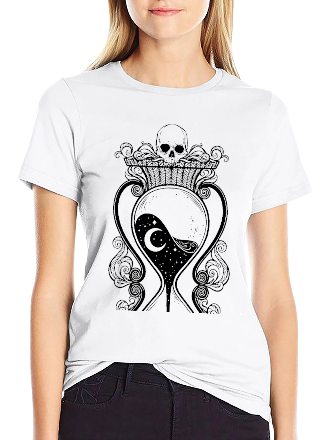 Skull Hourglass Graphic Tee - Dark Aesthetic T-Shirt