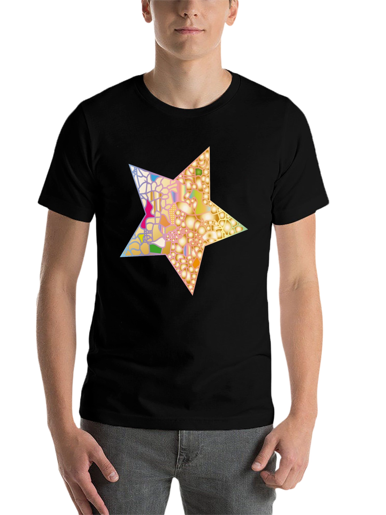 Abstract Star Graphic Tee - Stylish Mens Black T-Shirt