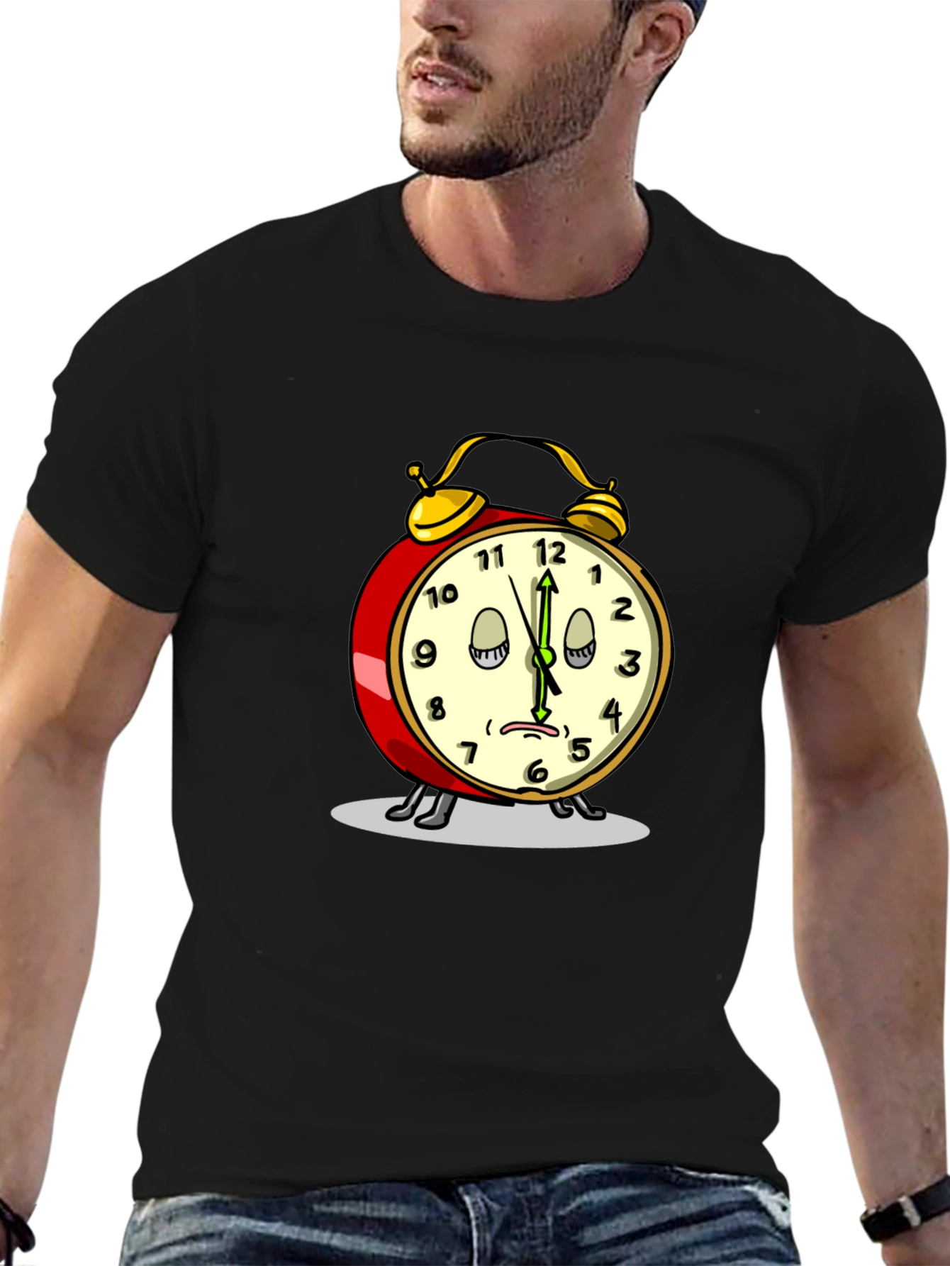 Funny Sleepy Alarm Clock Black T-Shirt