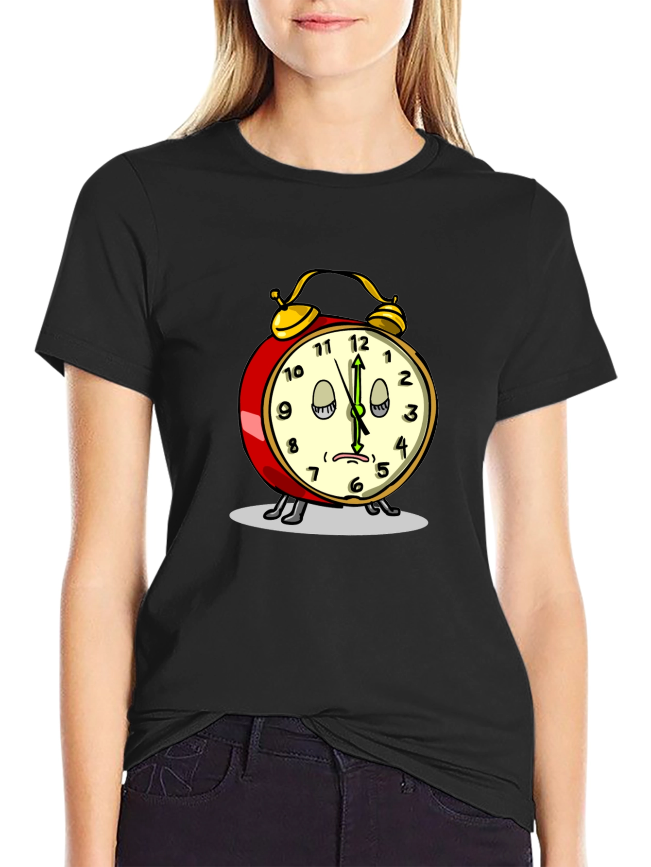 Funny Sleepy Alarm Clock Black T-Shirt