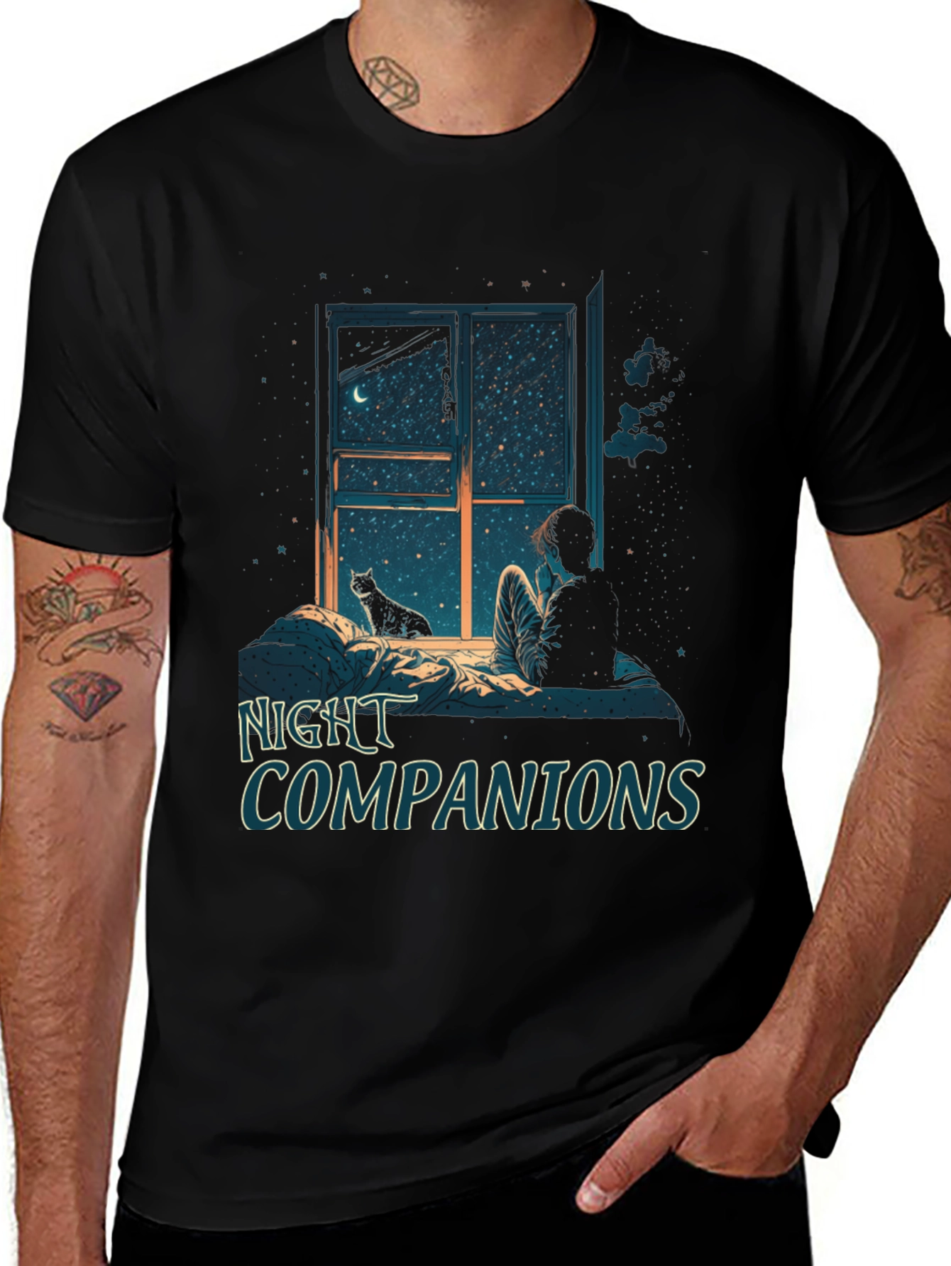 Night Companions Graphic Tee - Stargazing Comfort