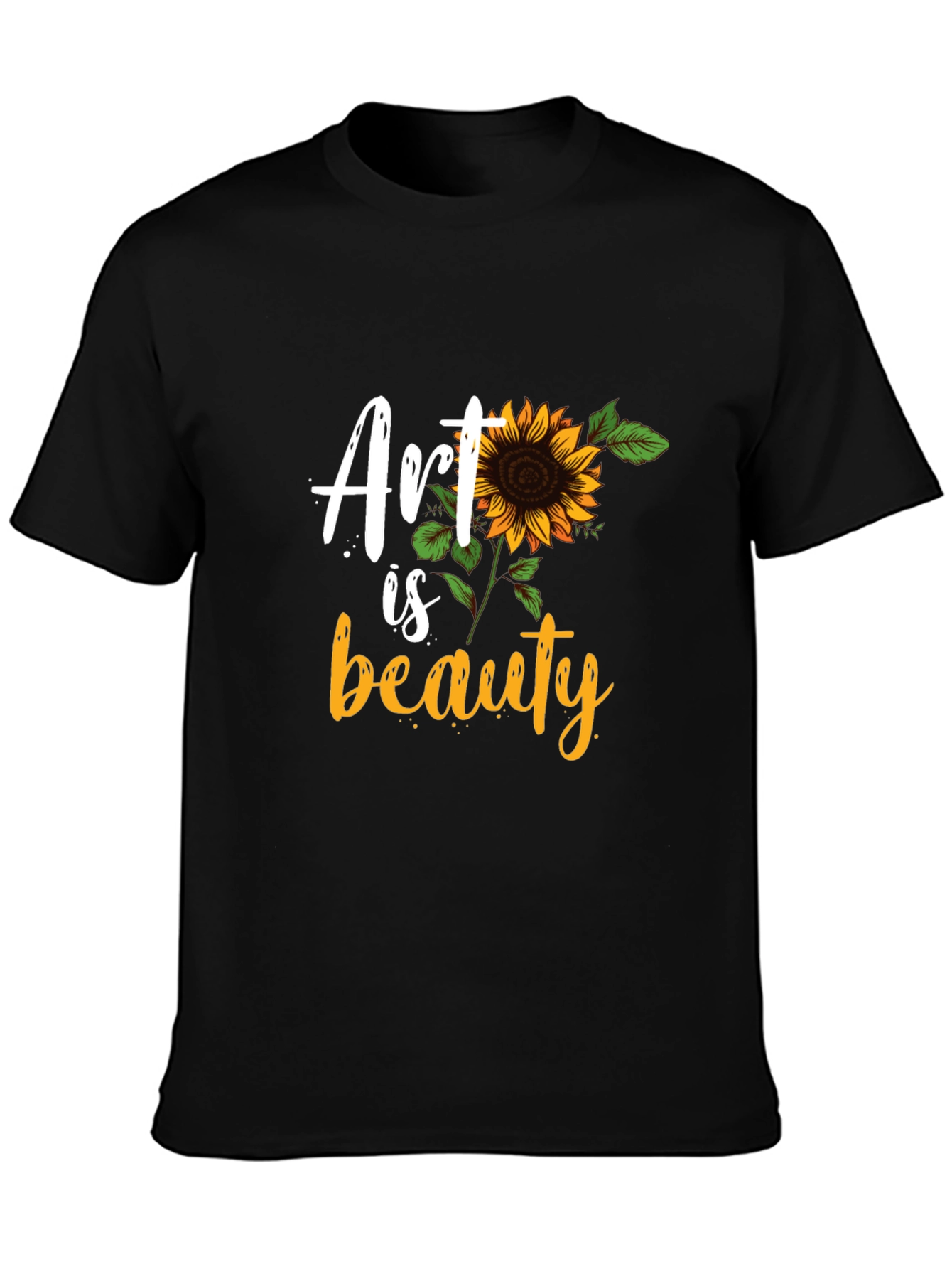 Art Is Beauty Sunflower Graphic Black T-Shirt