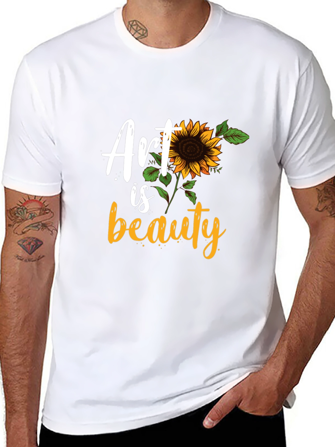Art Is Beauty Sunflower Graphic Black T-Shirt