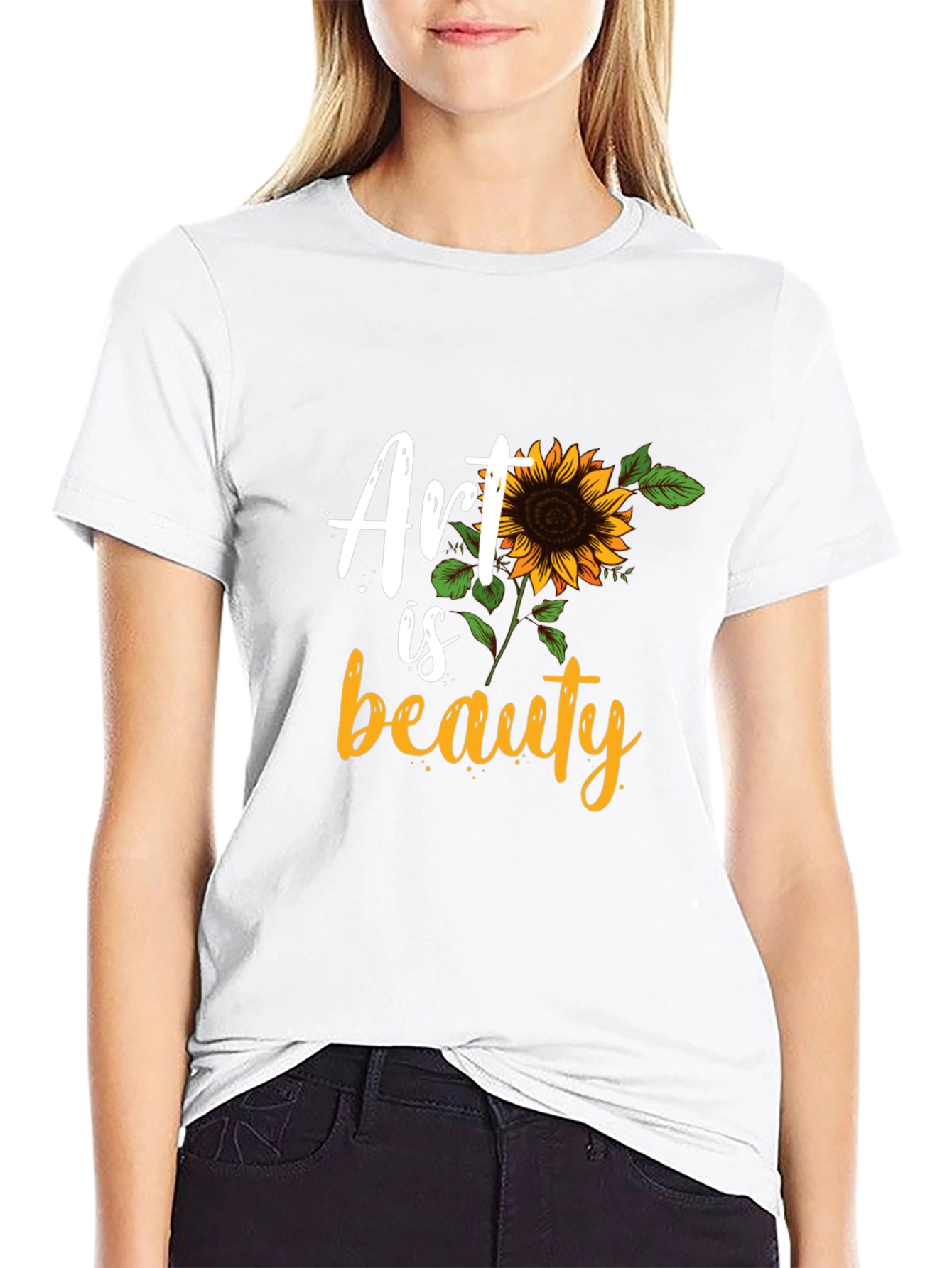 Art Is Beauty Sunflower Graphic Black T-Shirt