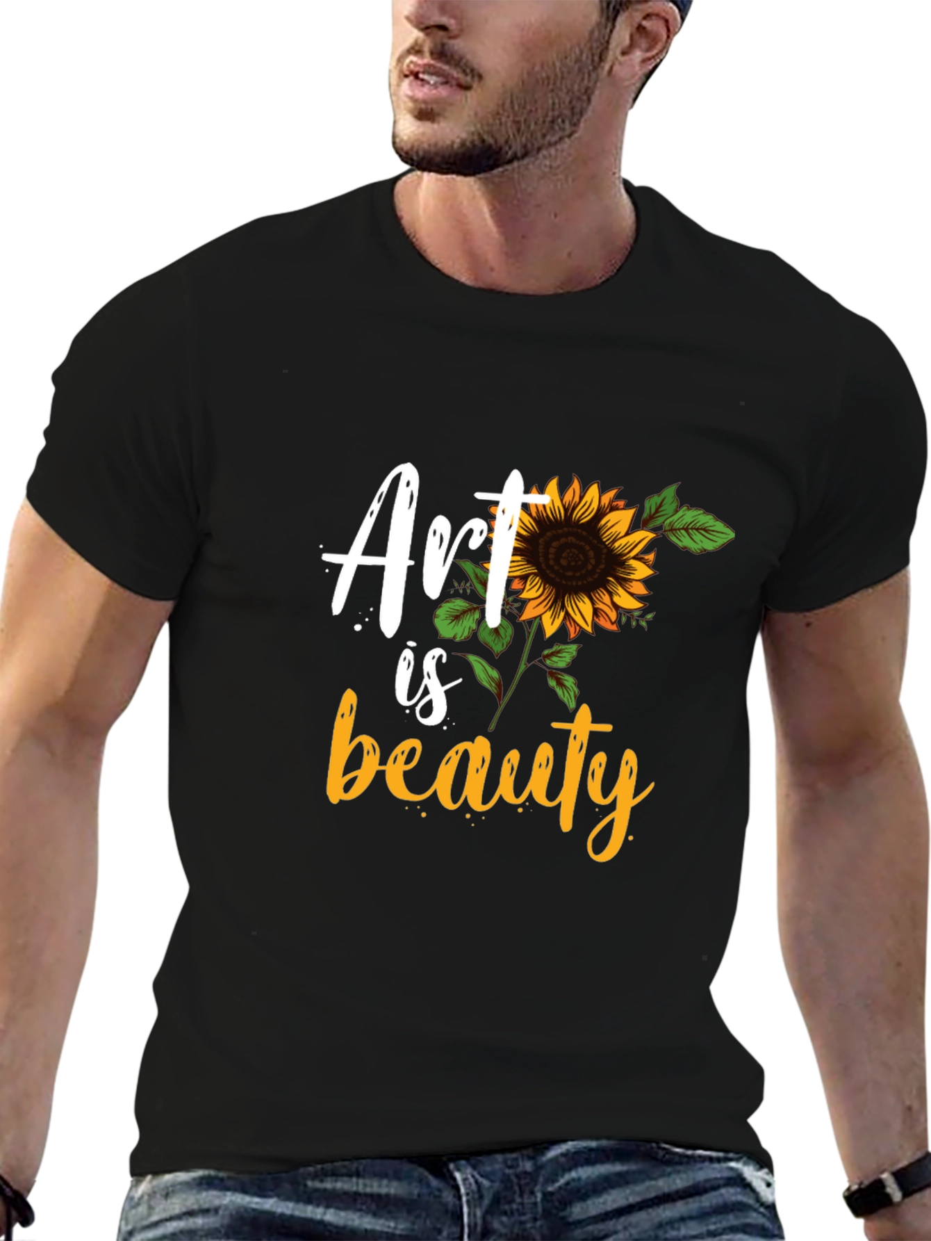 Art Is Beauty Sunflower Graphic Black T-Shirt