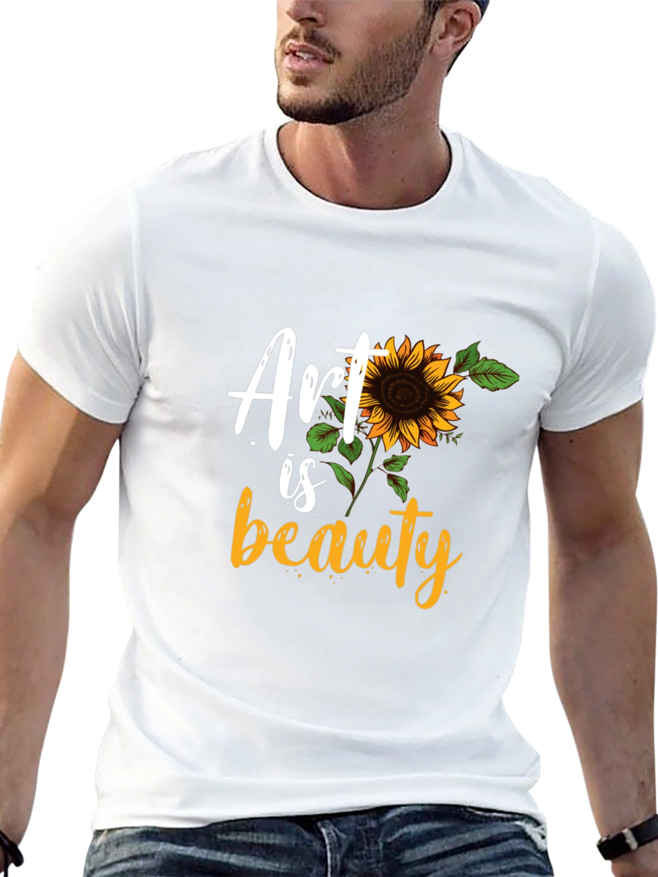 Art Is Beauty Sunflower Graphic Black T-Shirt