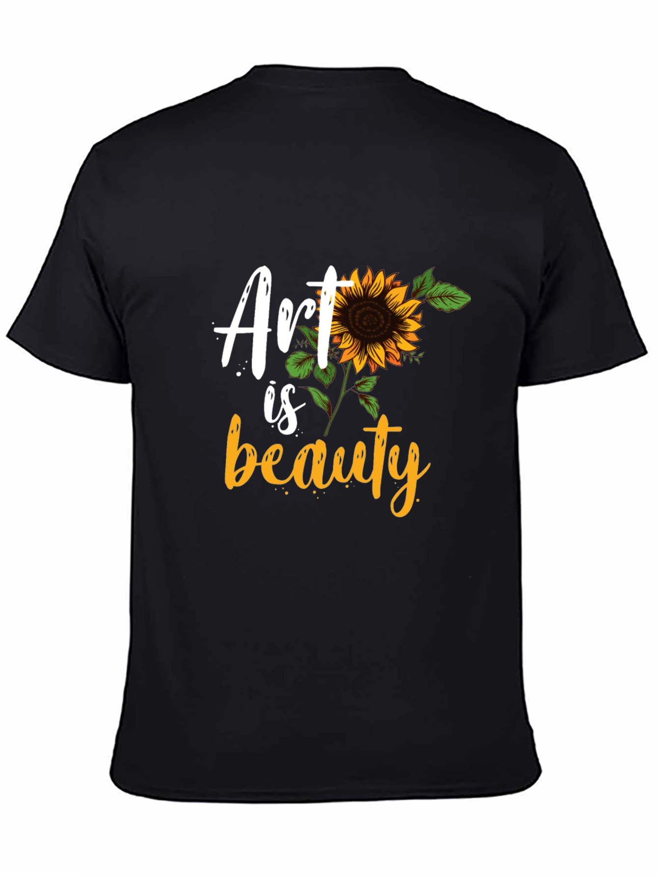 Art Is Beauty Sunflower Graphic Black T-Shirt