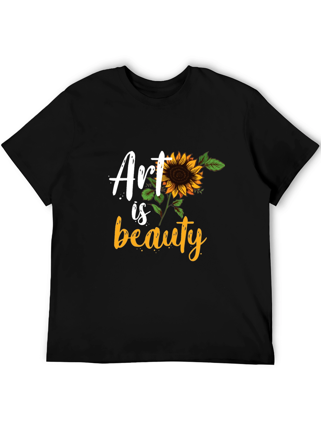 Art Is Beauty Sunflower Graphic Black T-Shirt