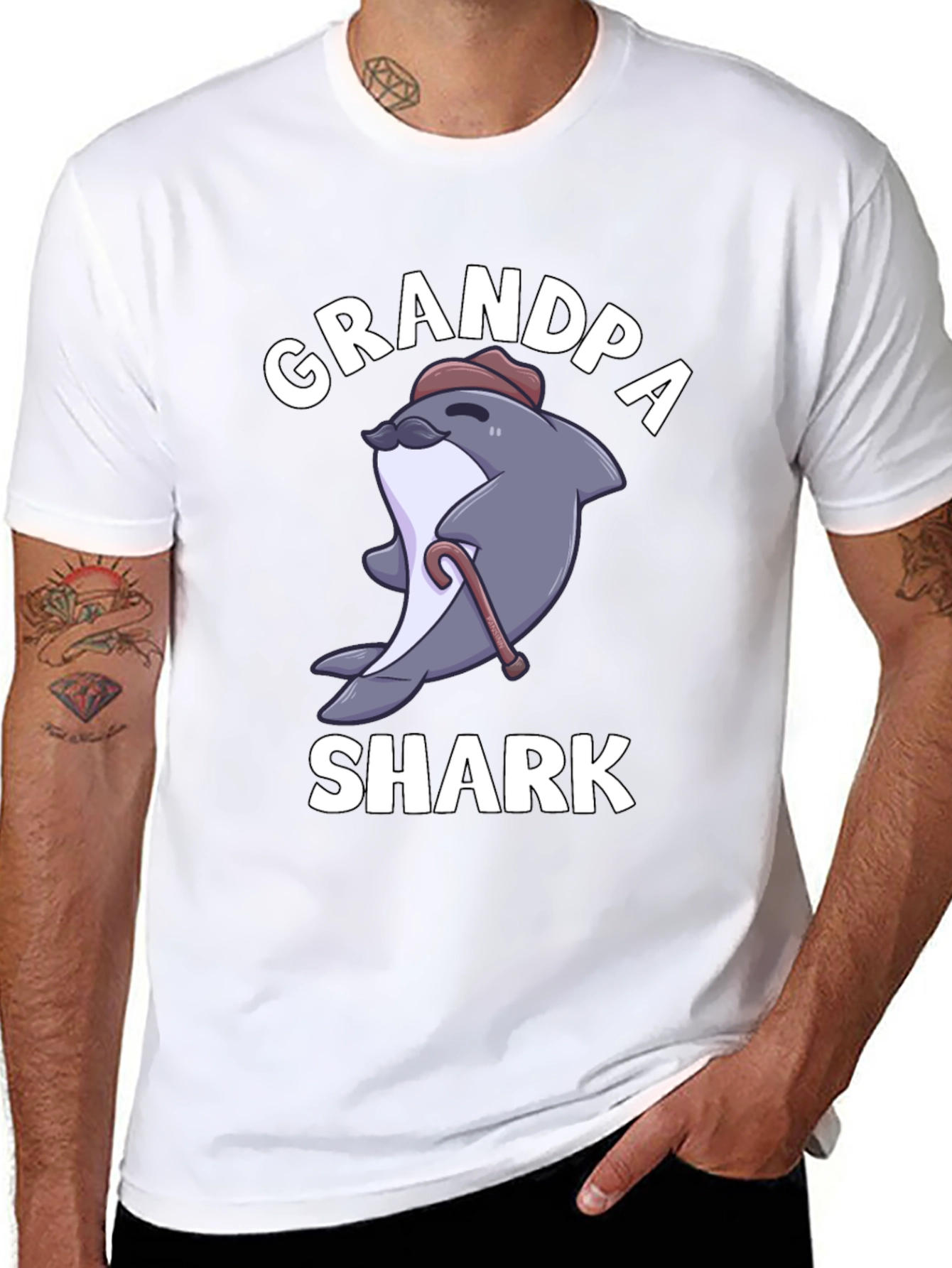 Grandpa Shark Graphic Tee - Novelty Cartoon T-Shirt