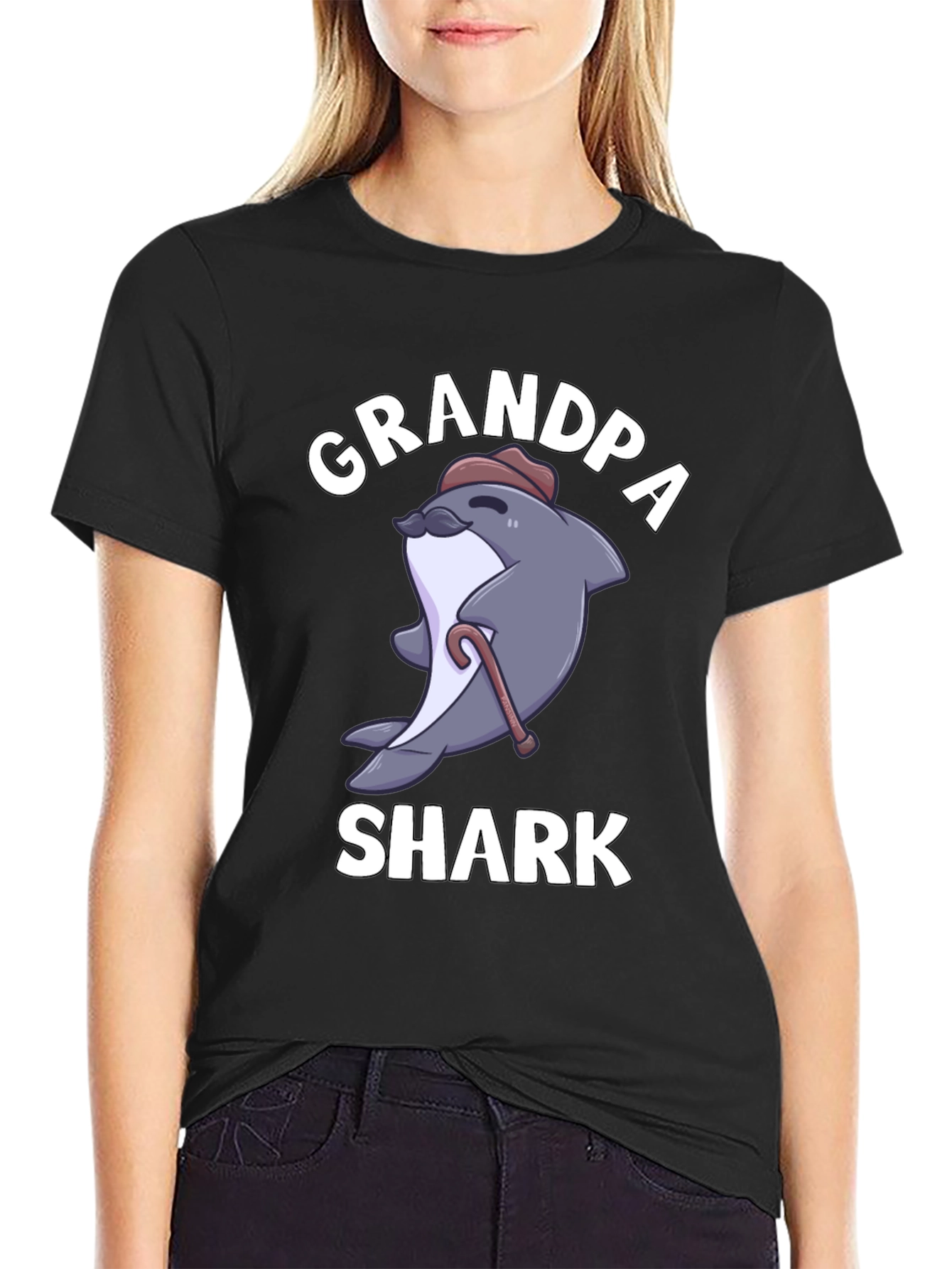 Grandpa Shark Graphic Tee - Novelty Cartoon T-Shirt