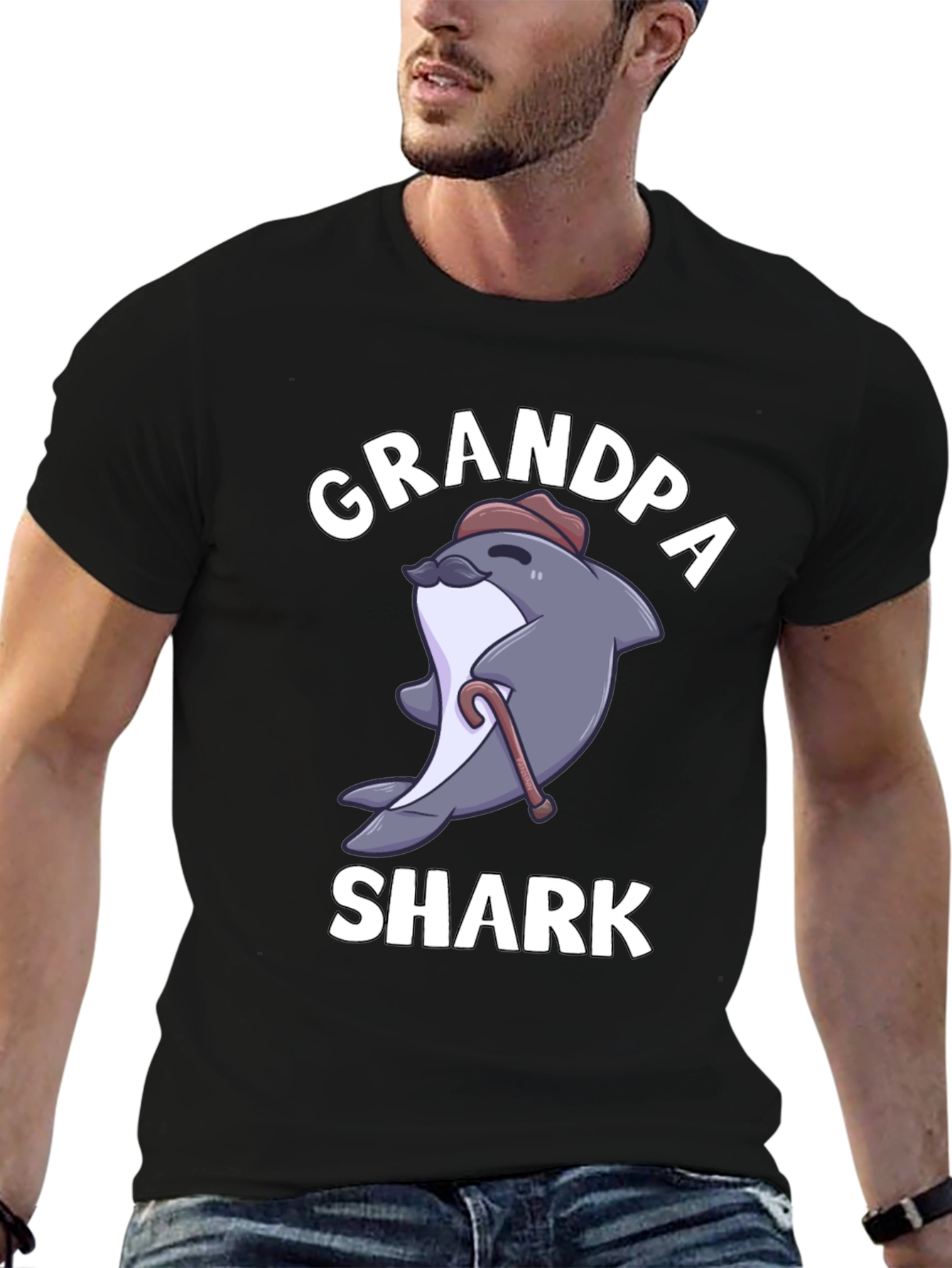Grandpa Shark Graphic Tee - Novelty Cartoon T-Shirt