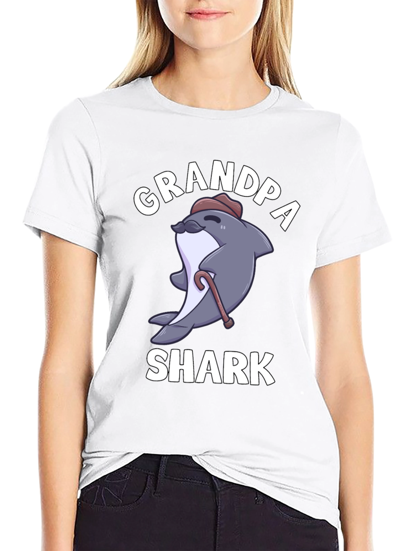 Grandpa Shark Graphic Tee - Novelty Cartoon T-Shirt