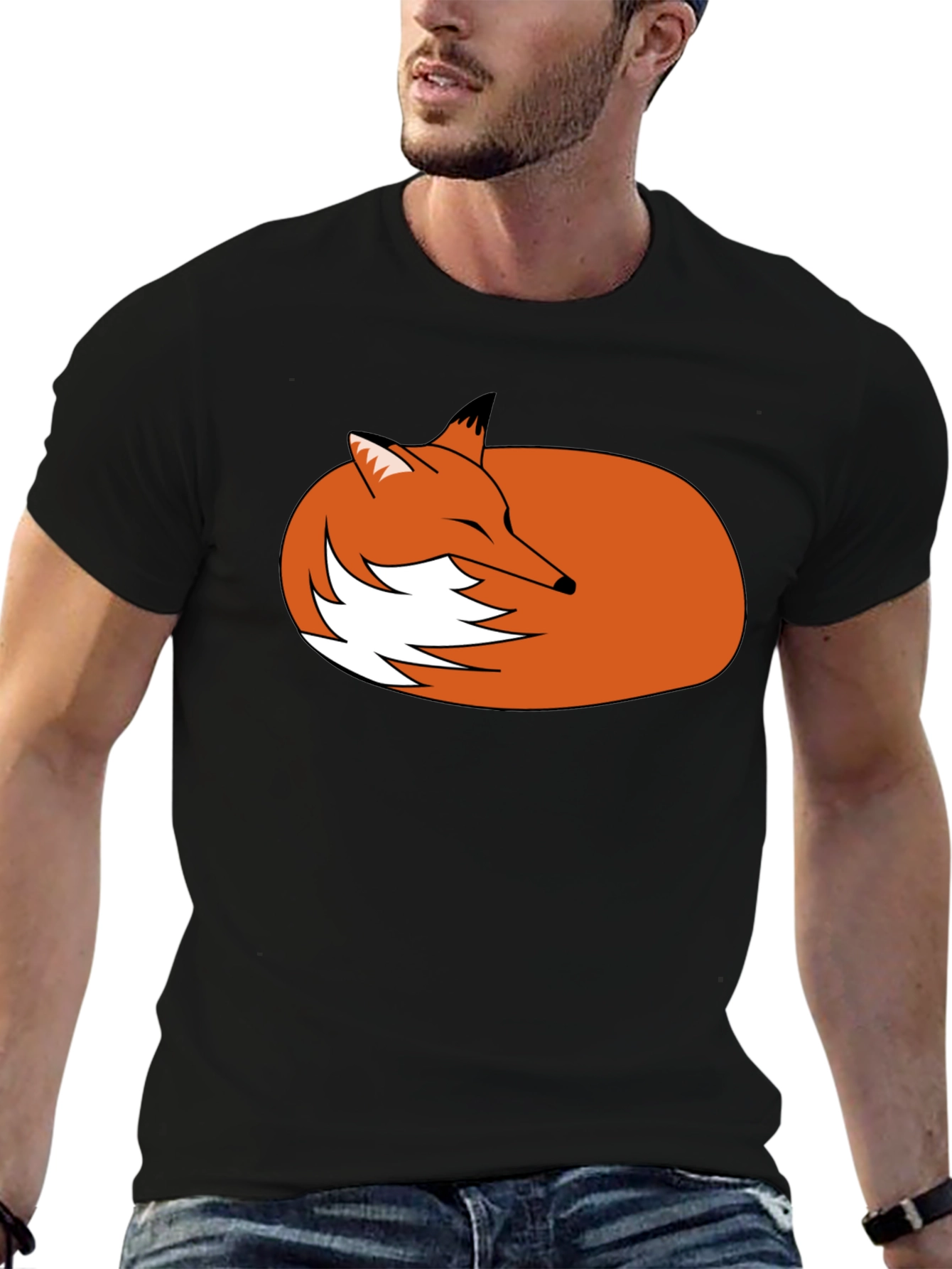 Sleeping Fox Graphic Tee - Black Unisex T-Shirt