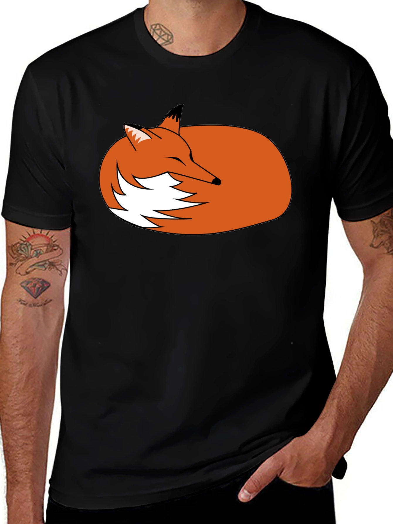 Sleeping Fox Graphic Tee - Black Unisex T-Shirt