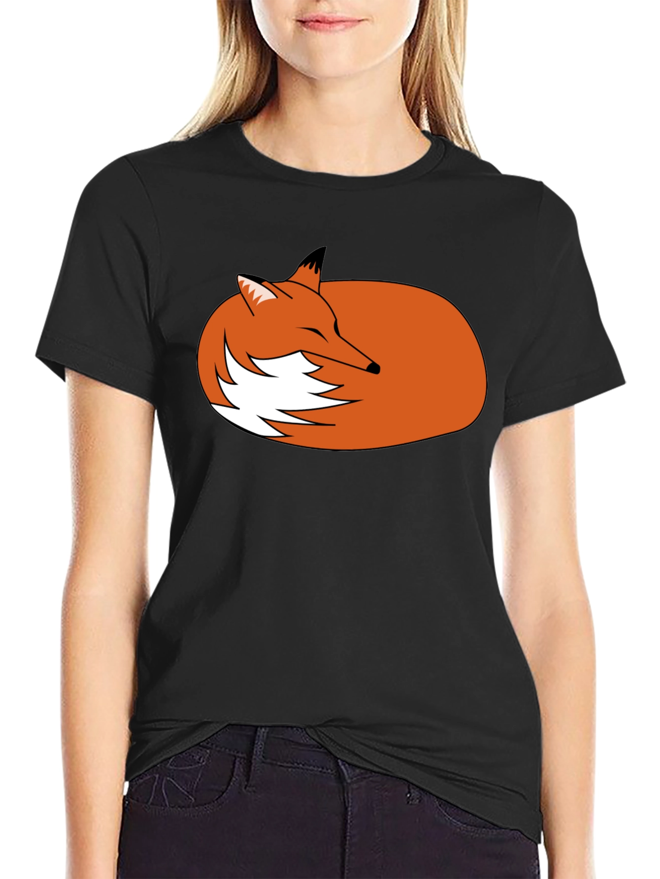 Sleeping Fox Graphic Tee - Black Unisex T-Shirt