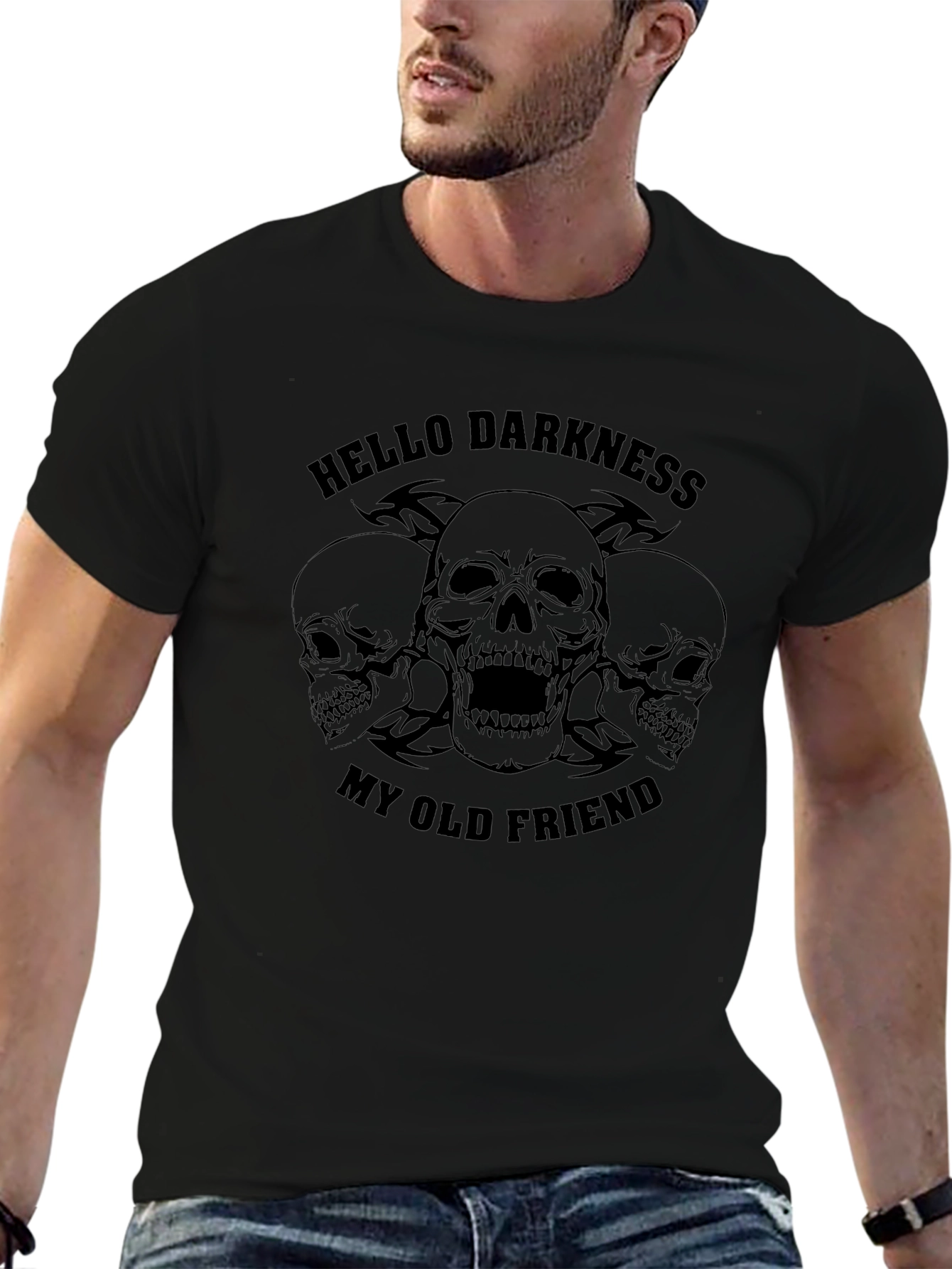 Skull Graphic Tee - Hello Darkness My Old Friend