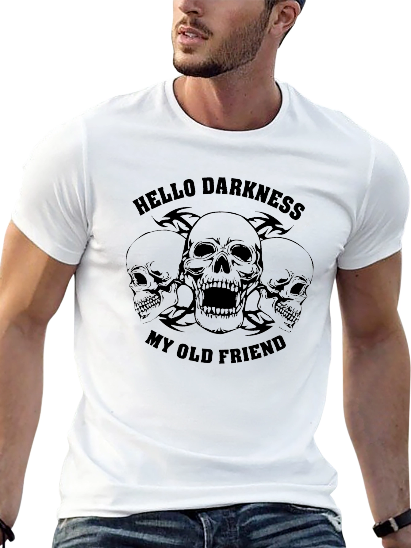 Skull Graphic Tee - Hello Darkness My Old Friend