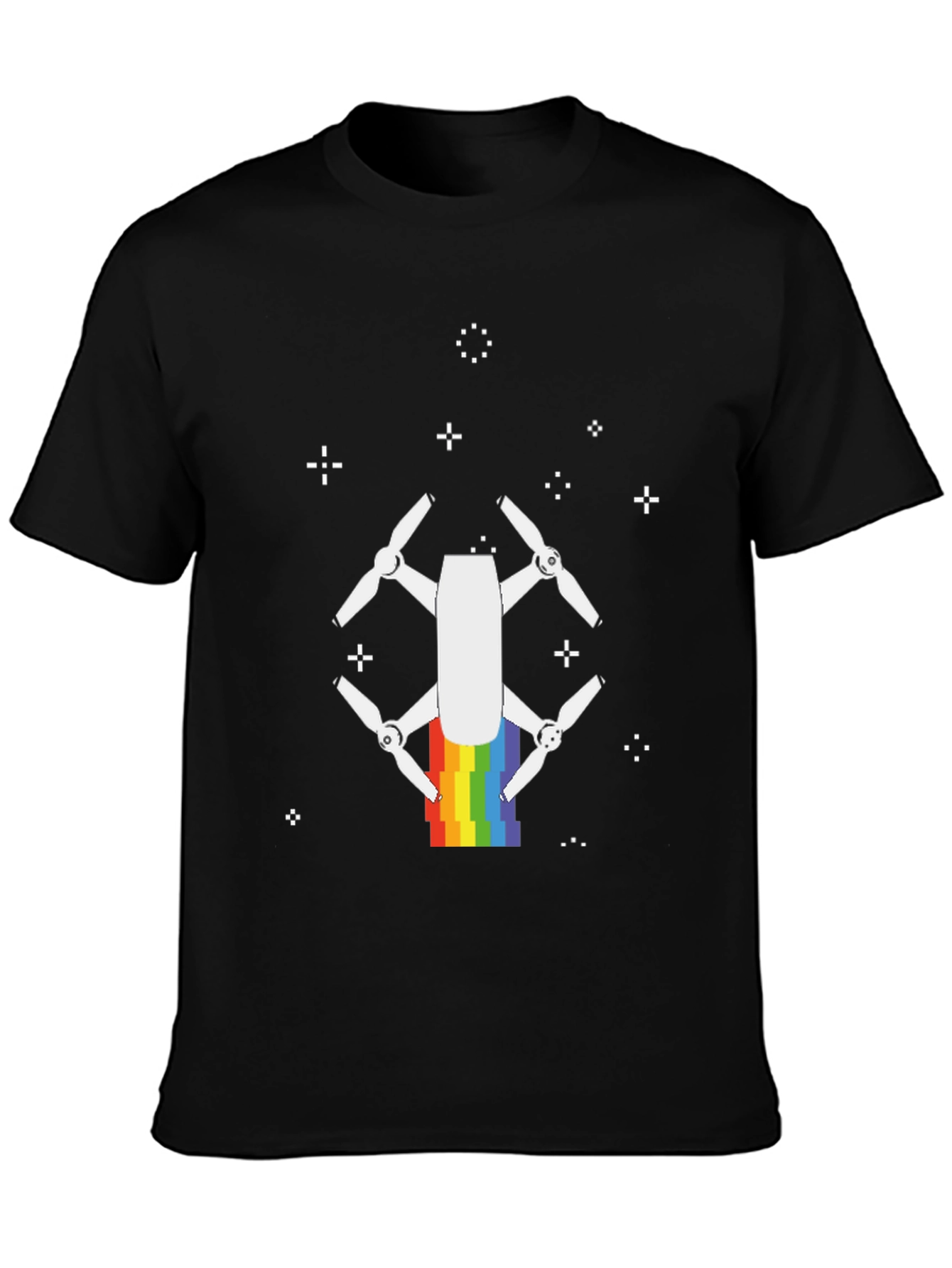 Rainbow Drone Graphic Tee - Black Cotton T-Shirt