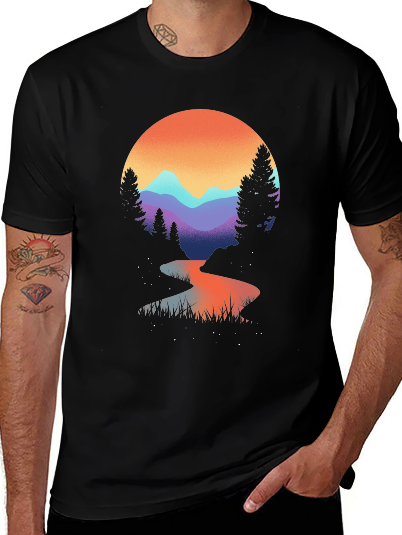 Mountain River Graphic Tee - Black