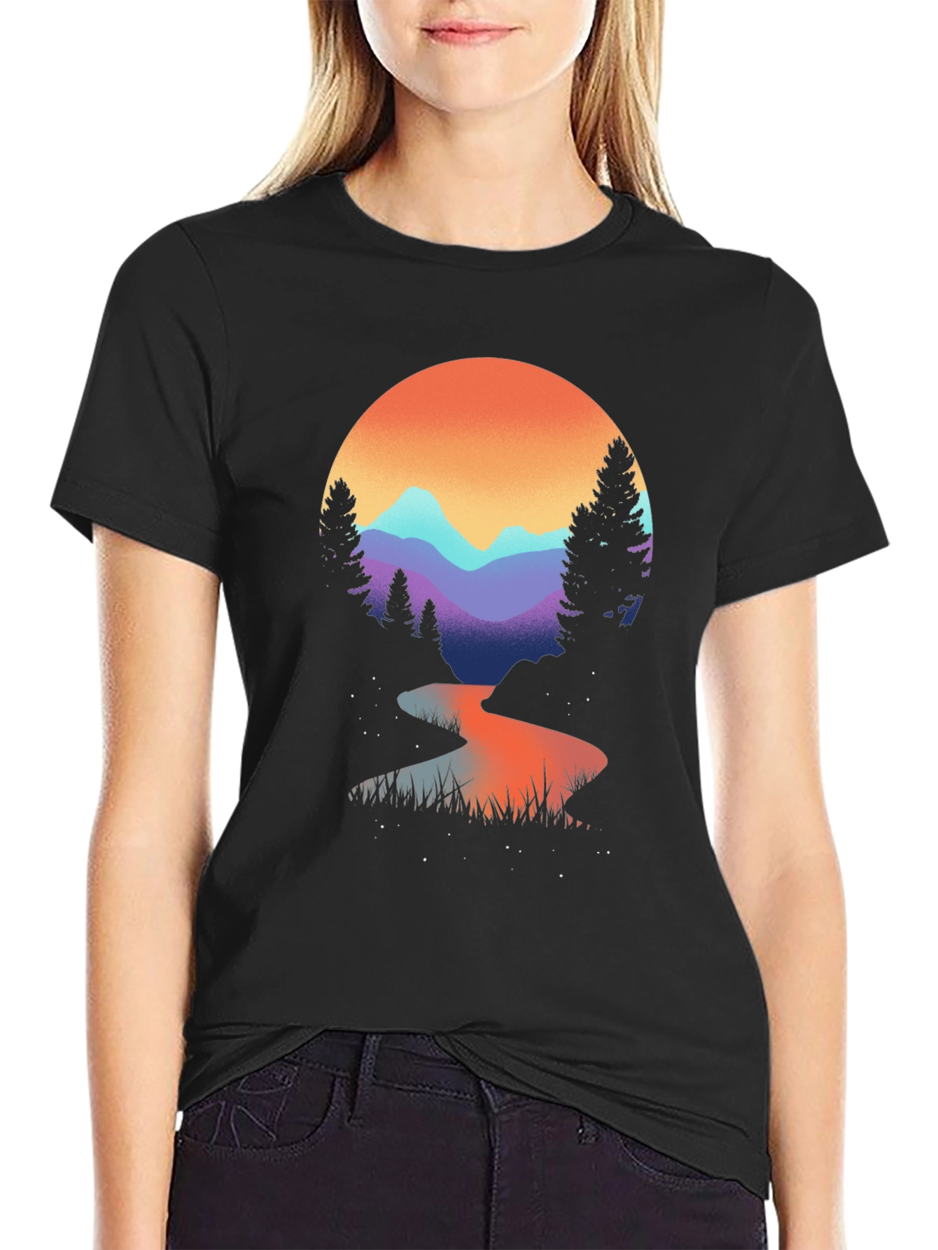 Mountain River Graphic Tee - Black