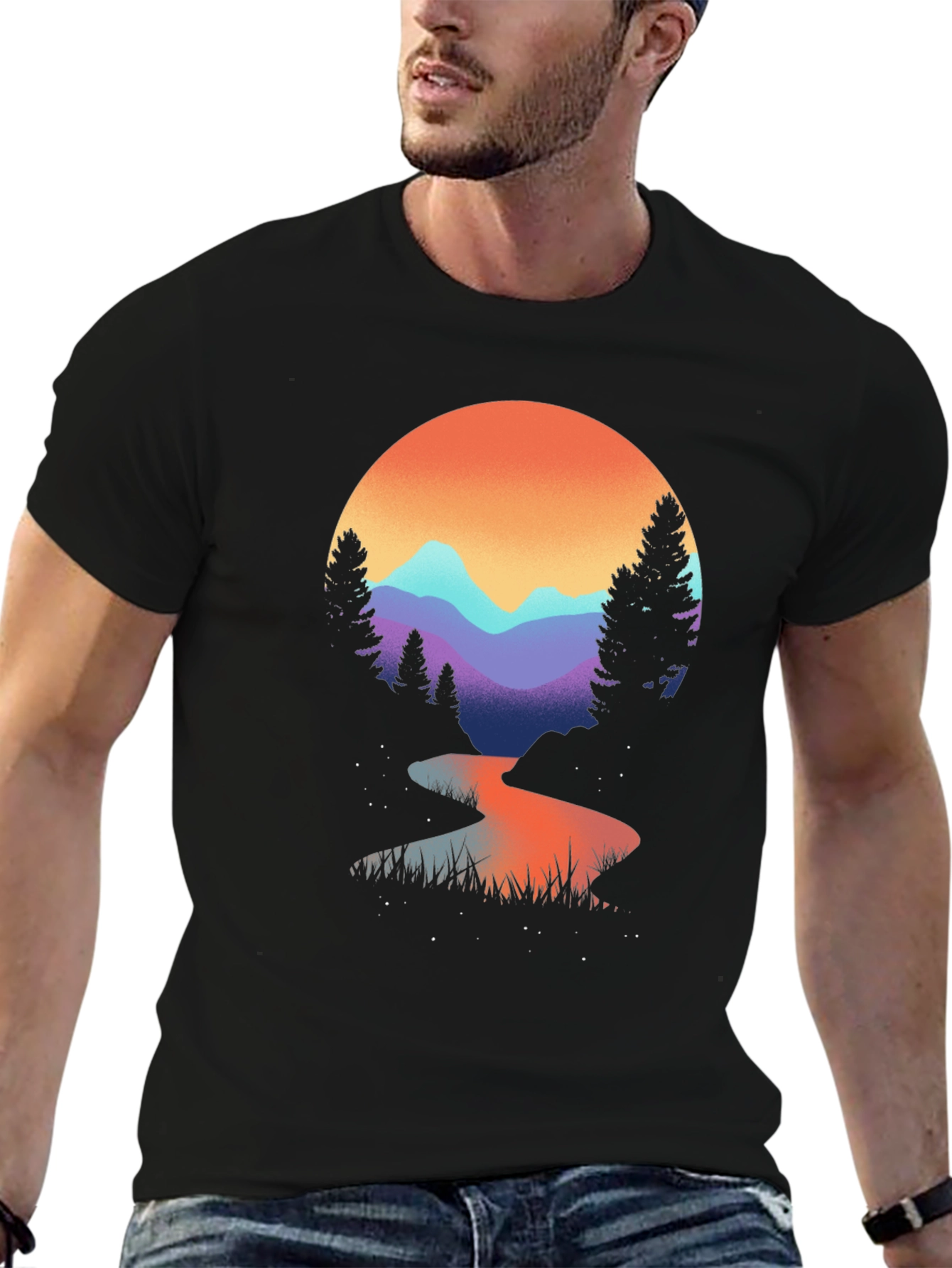 Mountain River Graphic Tee - Black