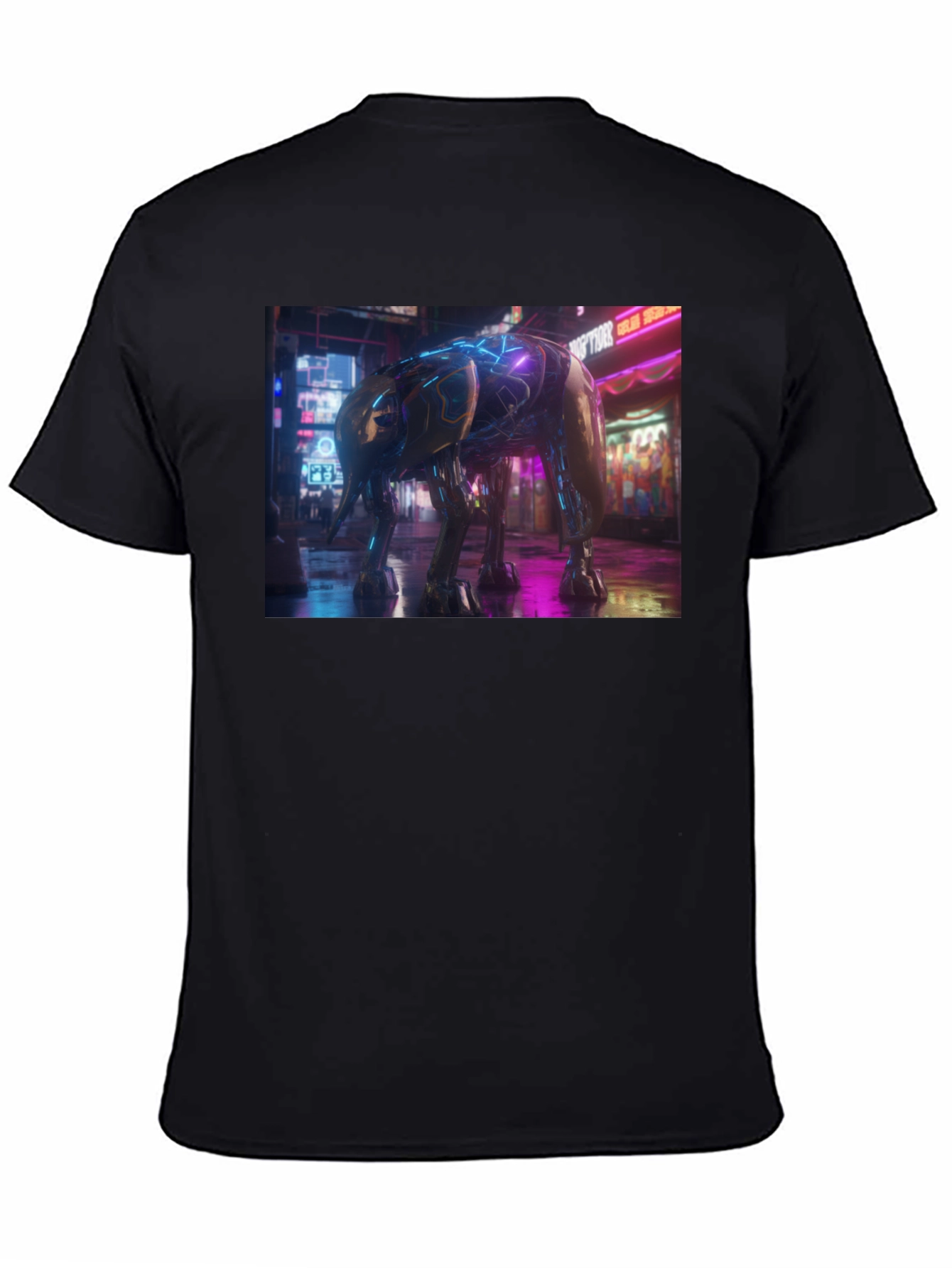Cyberpunk Elephant Graphic Tee - Black