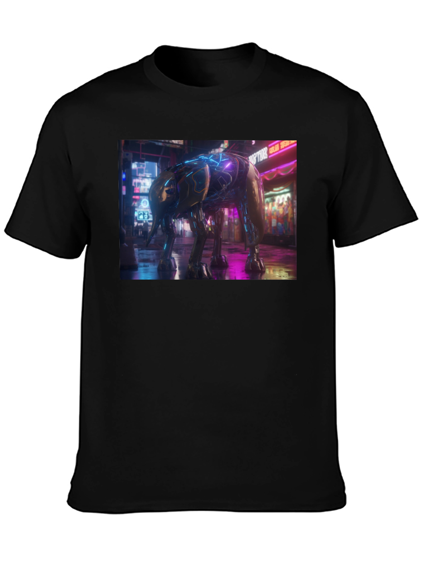 Cyberpunk Elephant Graphic Tee - Black