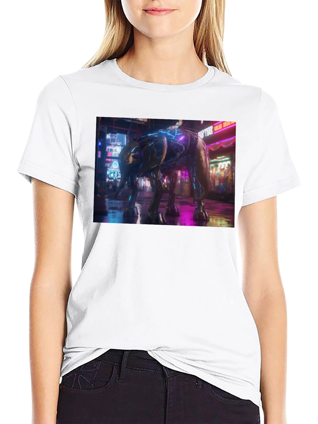Cyberpunk Elephant Graphic Tee - Black