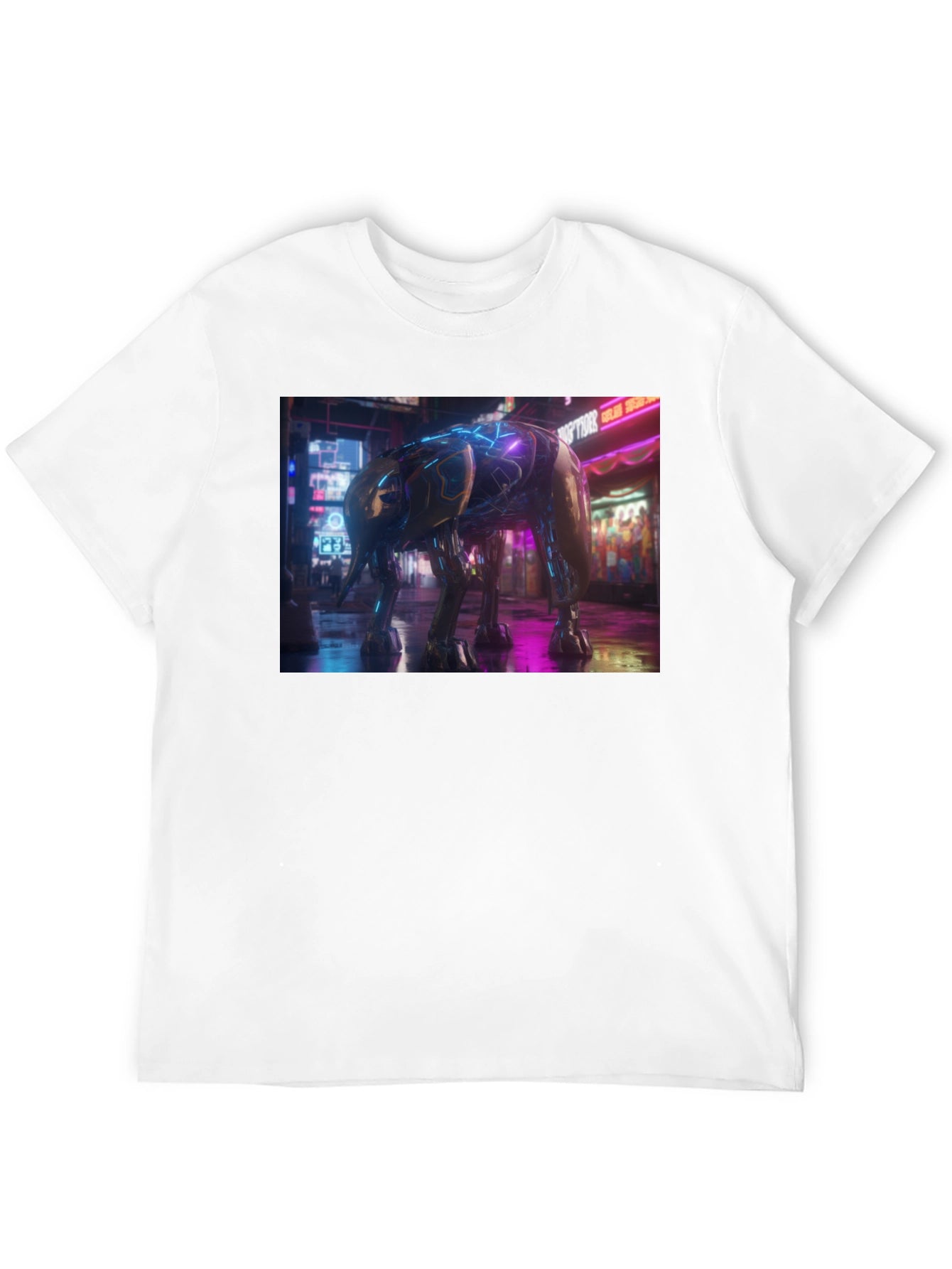 Cyberpunk Elephant Graphic Tee - Black