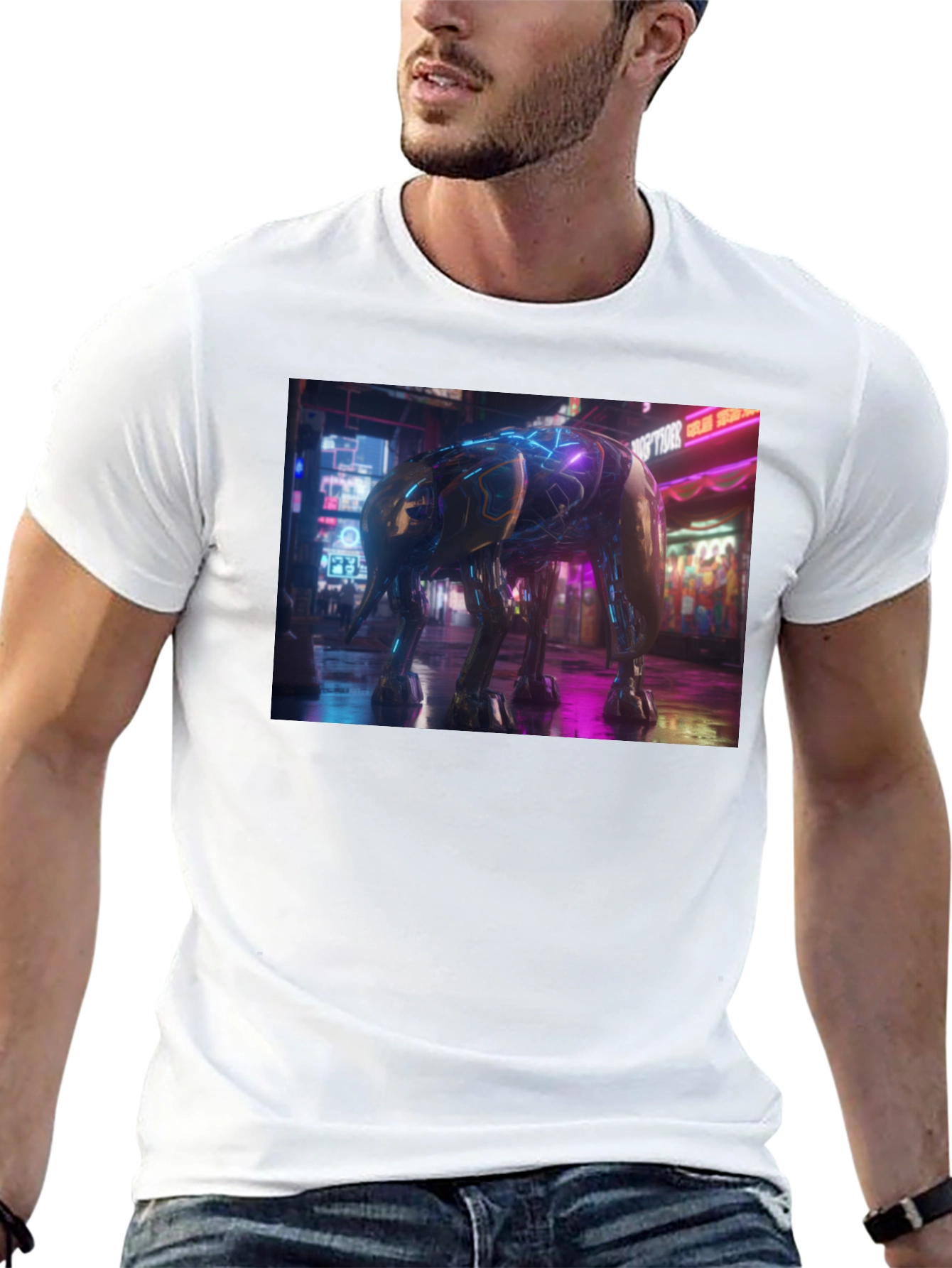 Cyberpunk Elephant Graphic Tee - Black