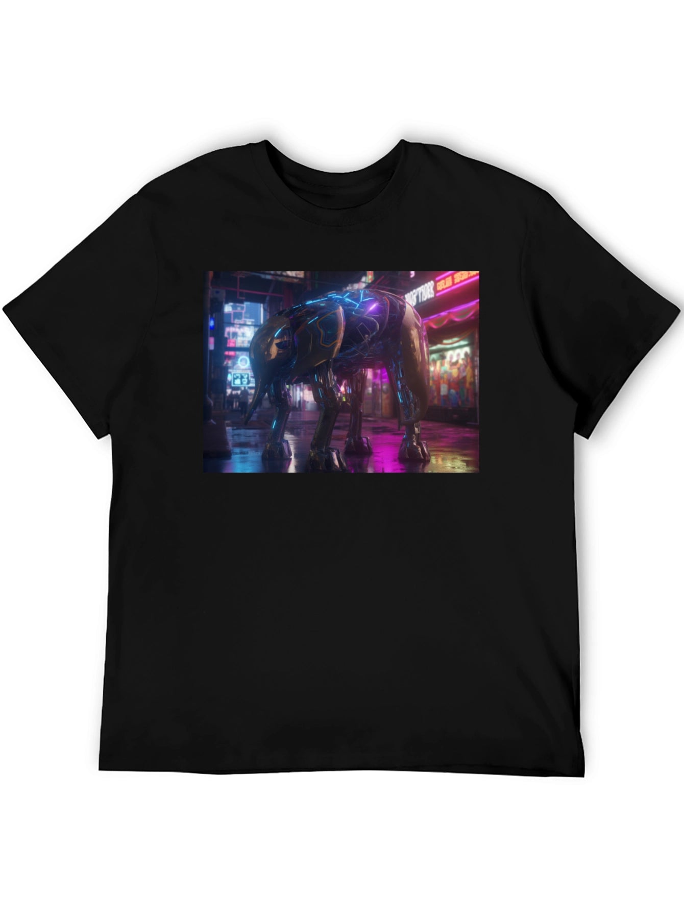 Cyberpunk Elephant Graphic Tee - Black